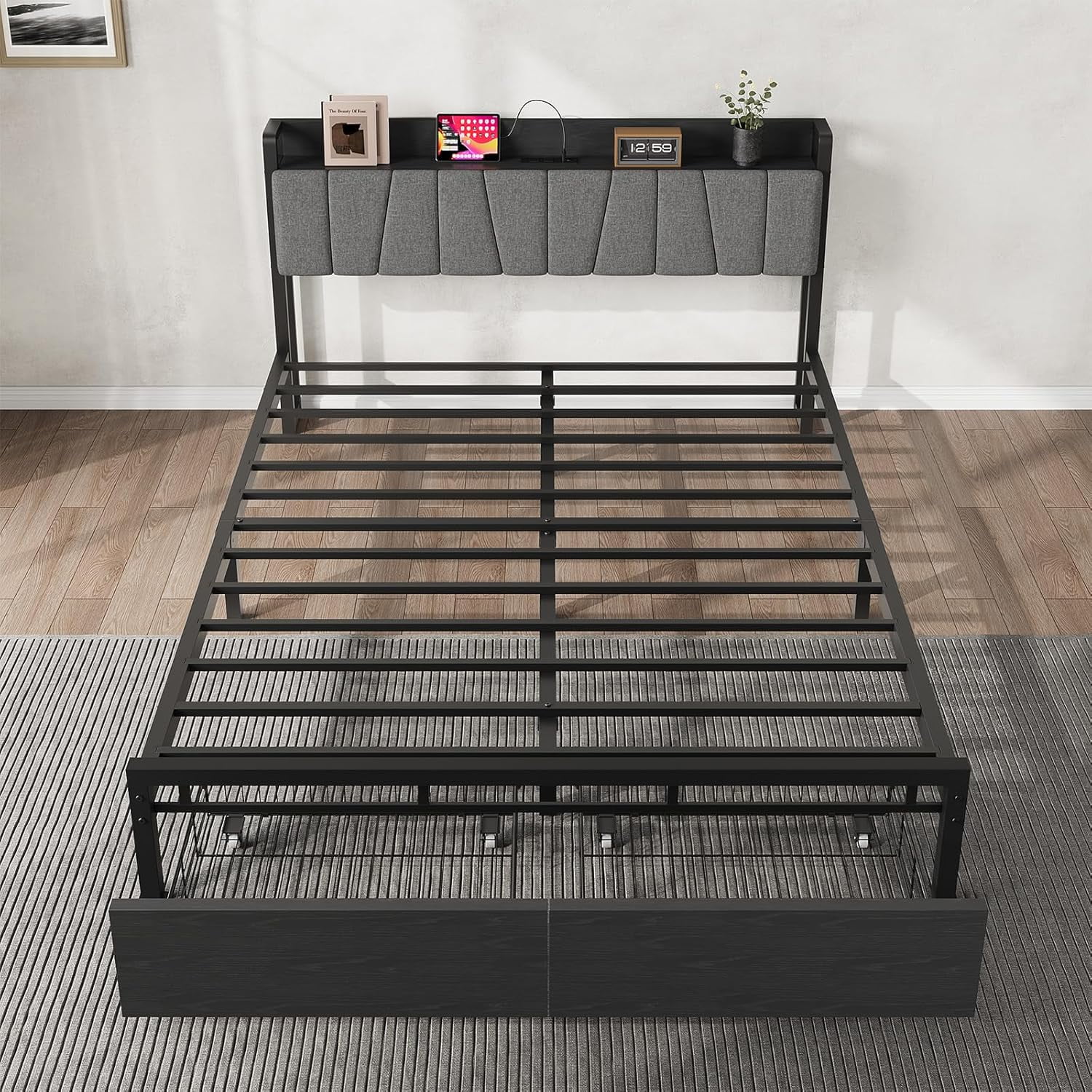 GAOMON Queen Size Platform Bed Frame with Storage Headboard- 2 Large ...