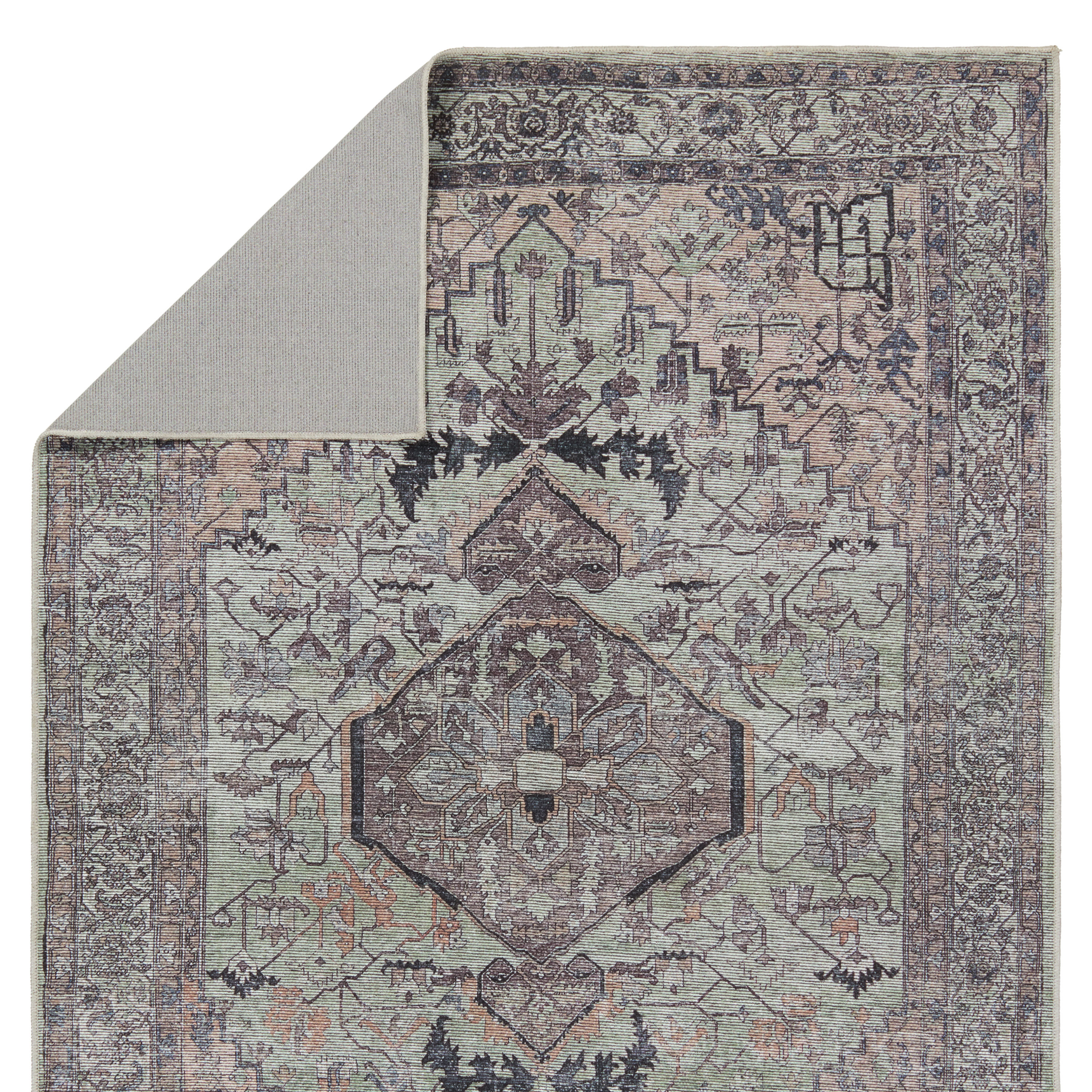 Gray Medallion 10' x 14' Washable Reversible Cotton Rug