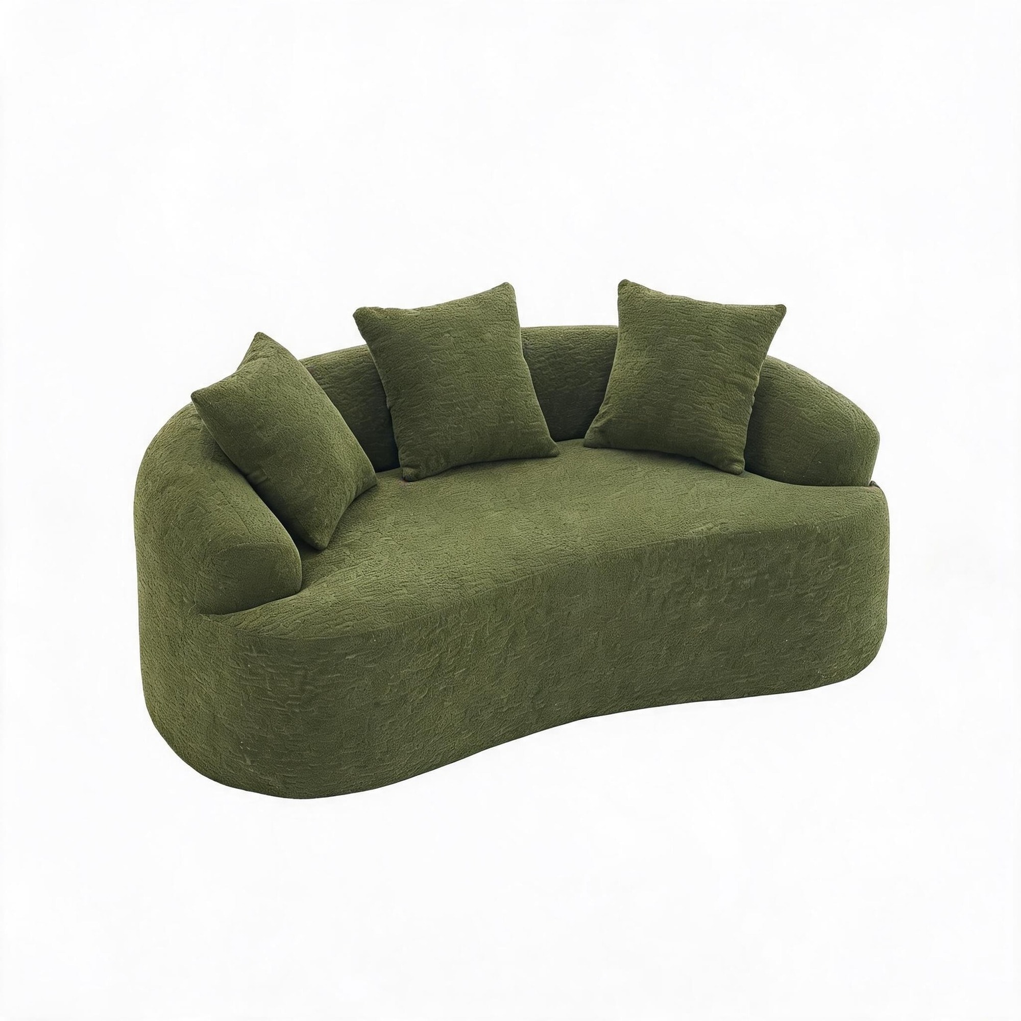 UOI - 65 inch Green Chenille Compression Loveseat Sofa with Curved Modern Style and 3 Throw Pillows