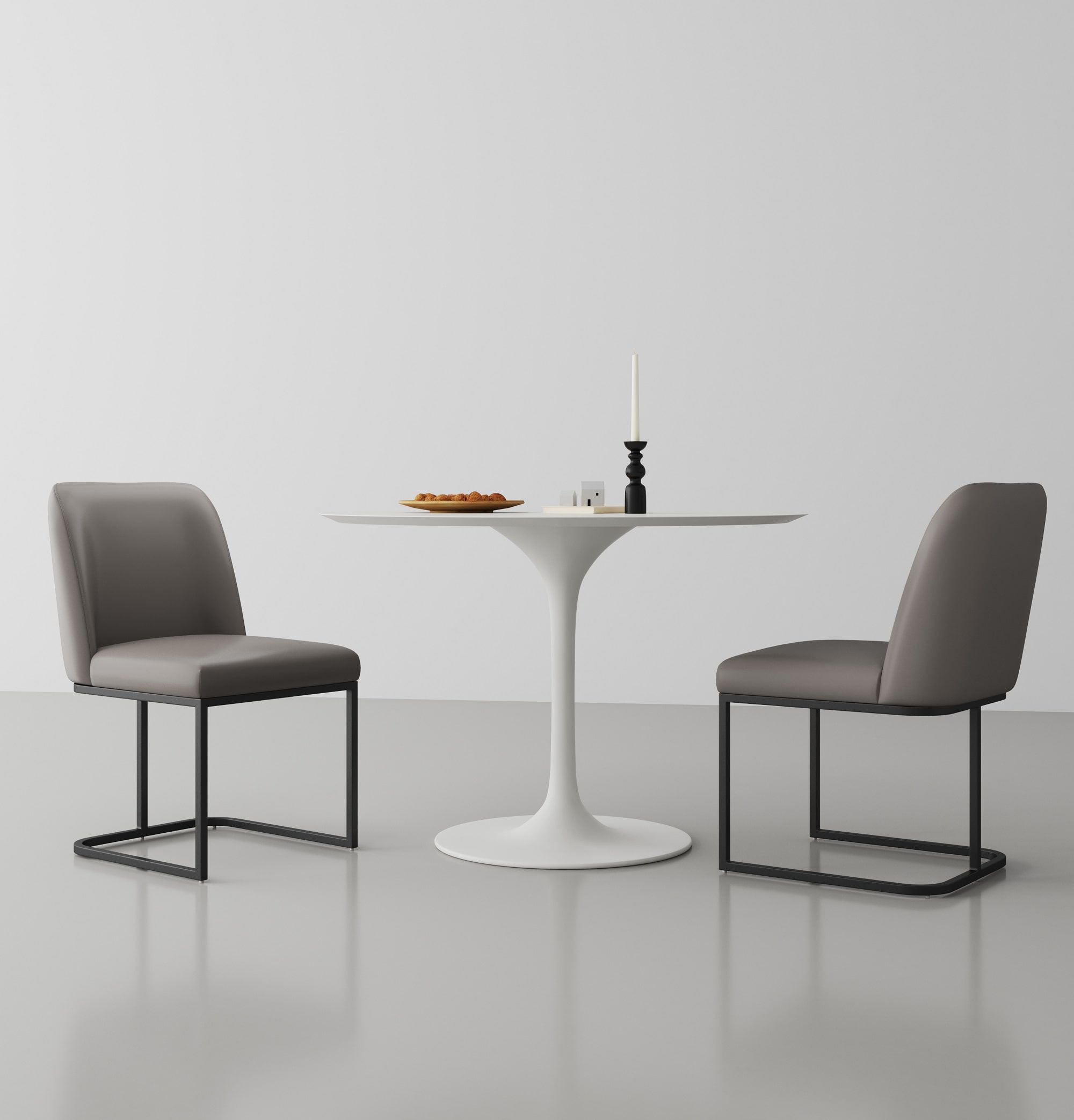 Manhattan Comfort 2-DC056-GY Set of 2 Contemporary/Modern Faux Leather Upholstered Dining Side Chair (Metal Frame)