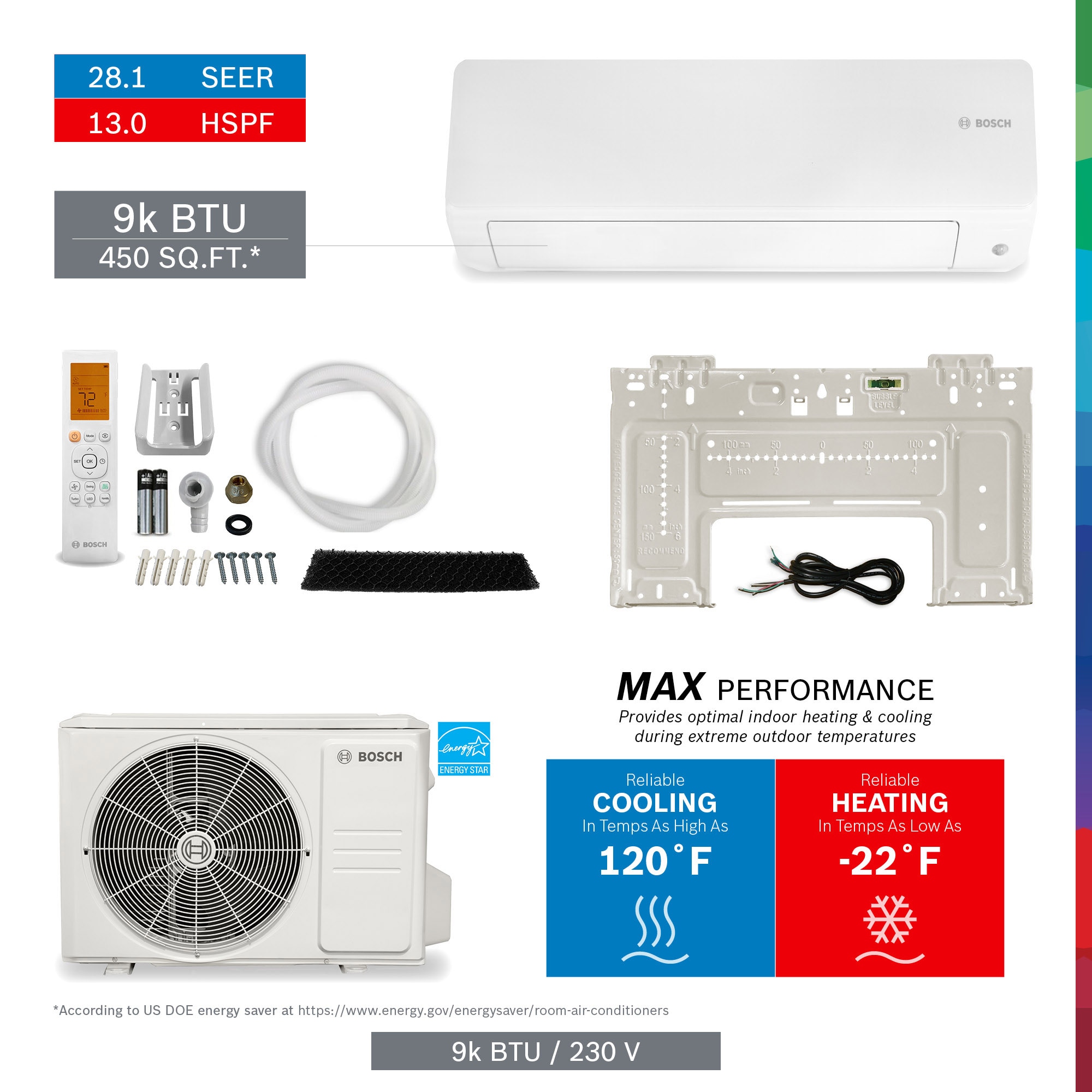 Bosch Pro Pack Single Zone 9000-BTU 28.1 SEER Ductless Mini Split Air ...