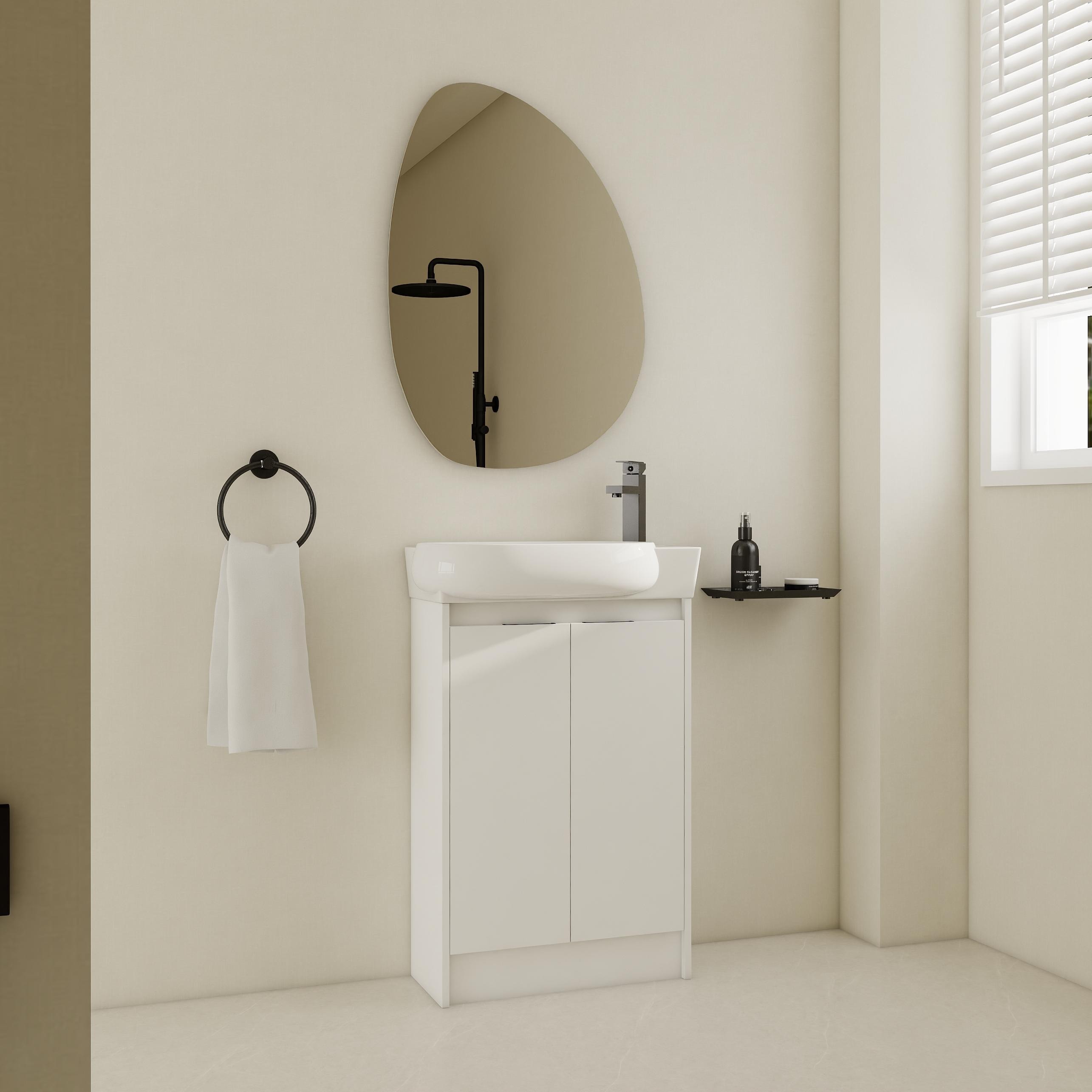 Vynxaria - 23-in Glossy White Single-Sink Freestanding Bathroom Vanity Plywood Cabinet with Ceram...