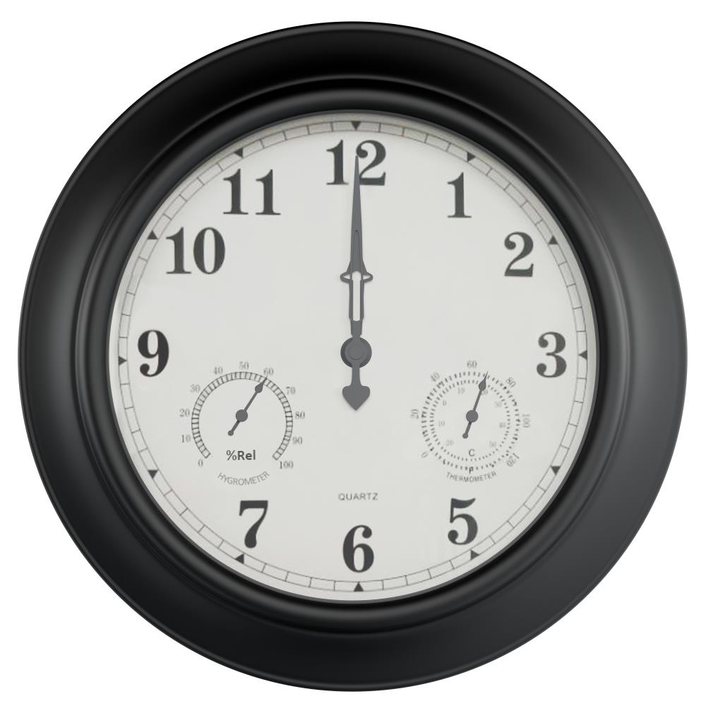 Nature Spring Analog Wireless Indoor or Outdoor Black Clocks ...