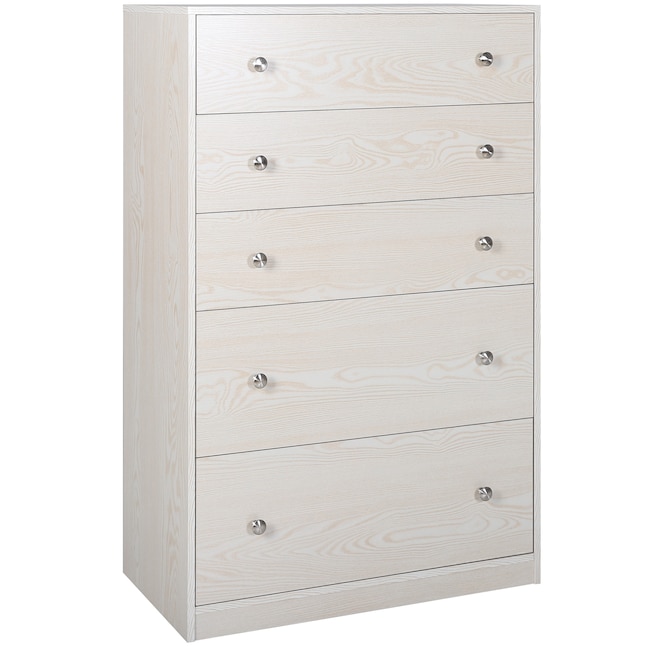 Veikous White 5 Drawer Standard Dresser, White Dresser With Storage Baskets