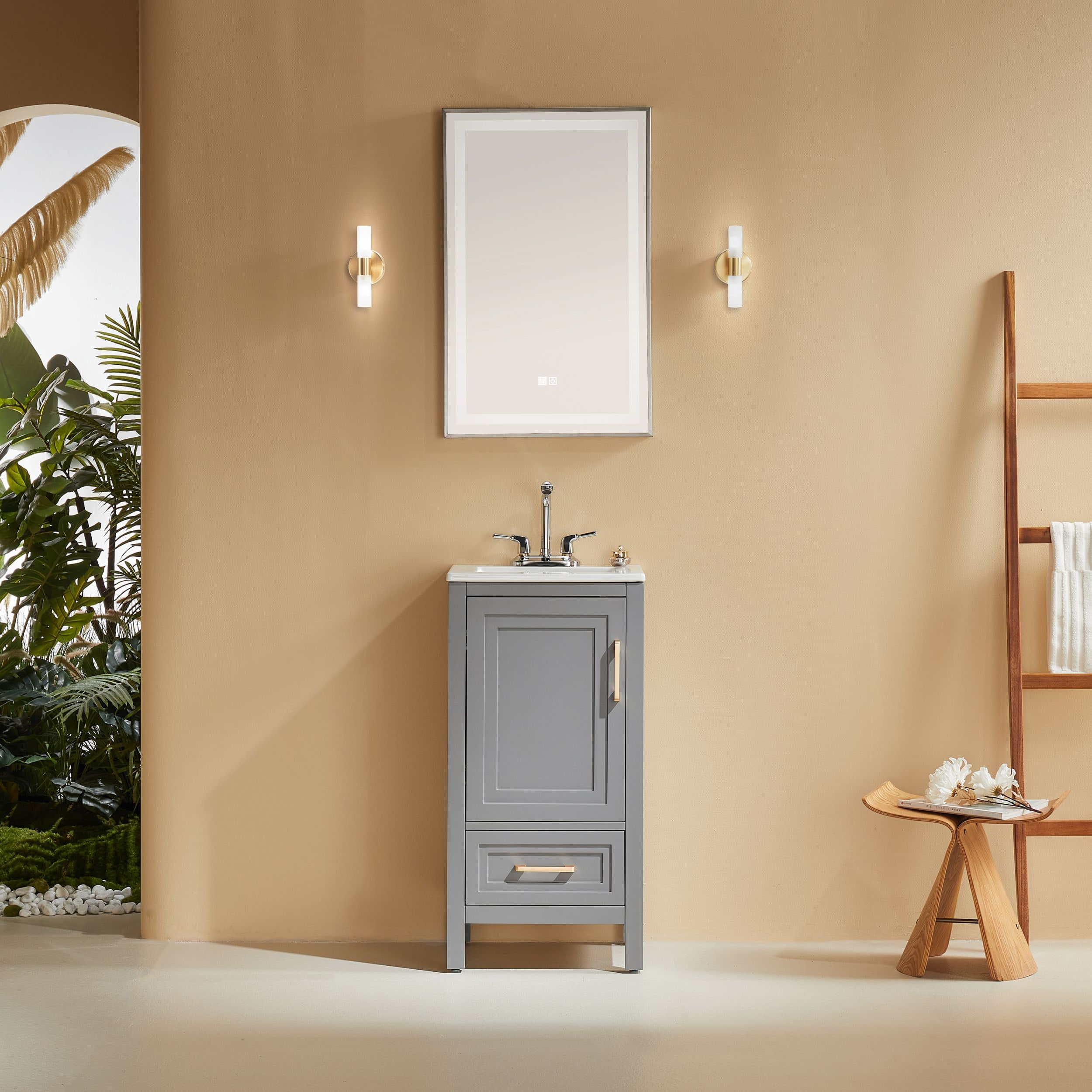 Poinic Fully Assembled 18-in Gray Undermount Single Sink Bathroom Vanity with White Ceramic Top
