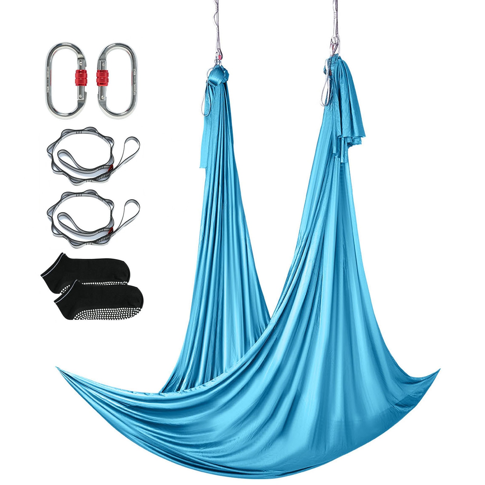 GIVIMO Aerial Yoga Hammock and Swing 5.46-yard 100-gsm Nylon Fabric Starter Kit with Full Rigging Hardware Non-Slip Socks and Setup Guide in Blue
