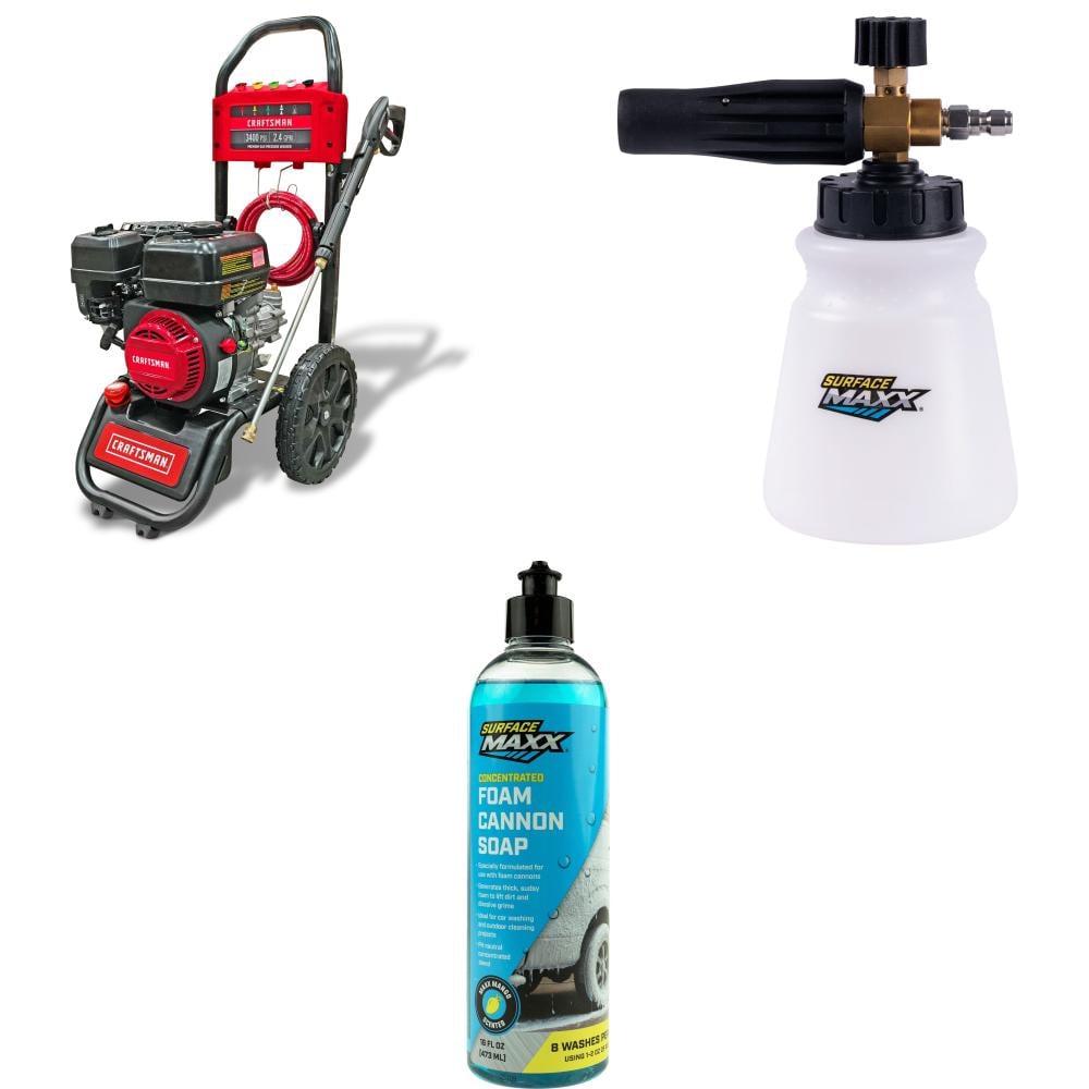 CRAFTSMAN 3400 PSI Gas Pressure Washer with SurfaceMaxx Foam Cannon & 16-oz Foam Soap