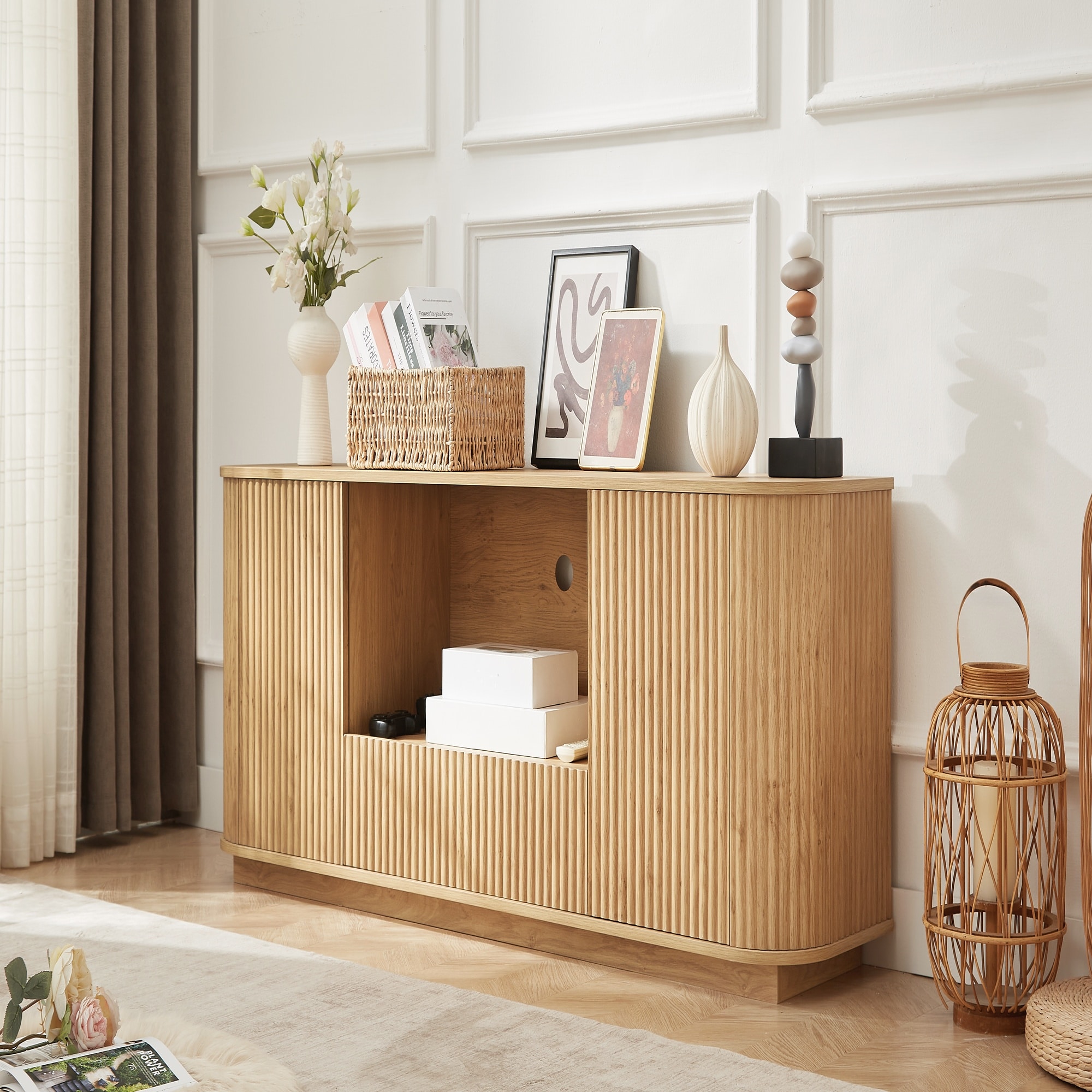 Vorene 64 in Wavy TV Stand with Rounded Sideboard Vertical Stripe ...