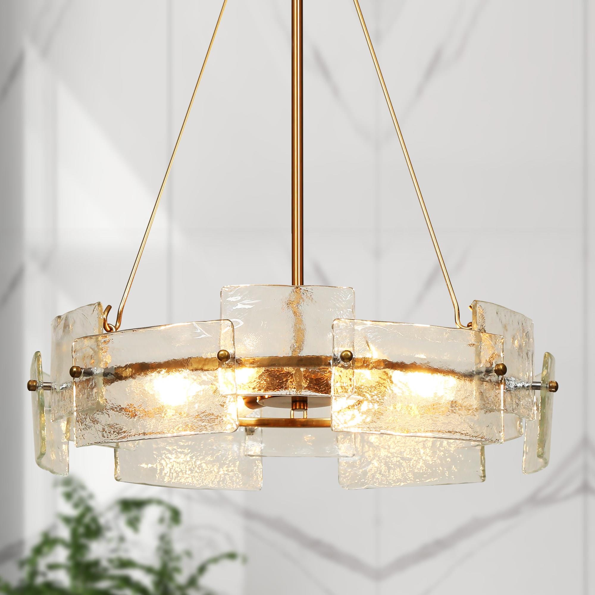 Zevni Zulema 4-Light 19.5-in Gold Art Glass Drum Pendant Light Modern/Contemporary LED Dry Rated Chandelier | L3V7JV3UW4841S98