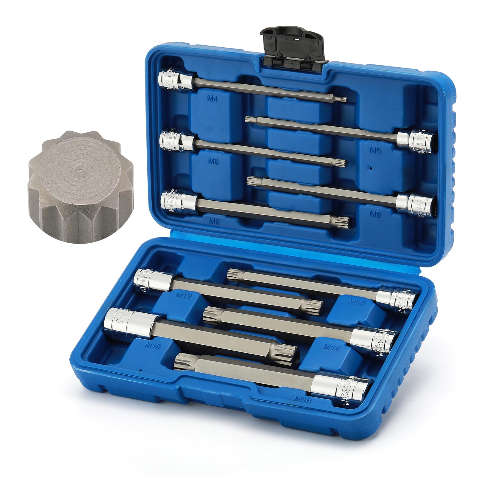 AOIZGMY  6 Inch Extra Long XZN Triple Square Spline Bit Socket Set 4mm to 18mm 10 Piece 3/8 and 1/2 Drive durable home and garden accessory