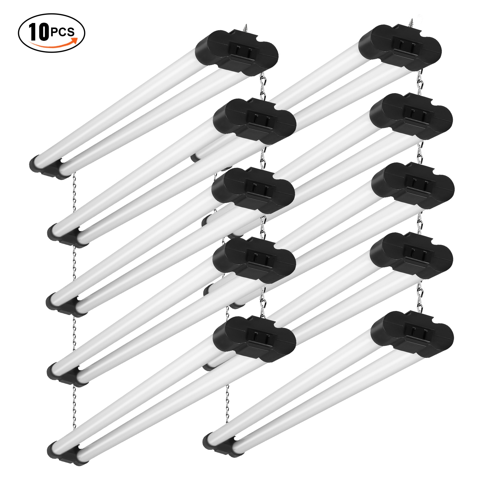 VEVOR SCKLJLEDXGD400606V1 10 Pack LED Shop Light  4 FT  40W Linkable Shop Light Fixture  4500 LM Surface and Hanging Mount Ceiling Lights 59 in Power Cords with ON/OFF Switch  for Garage Warehouse Home Workshop and Office
