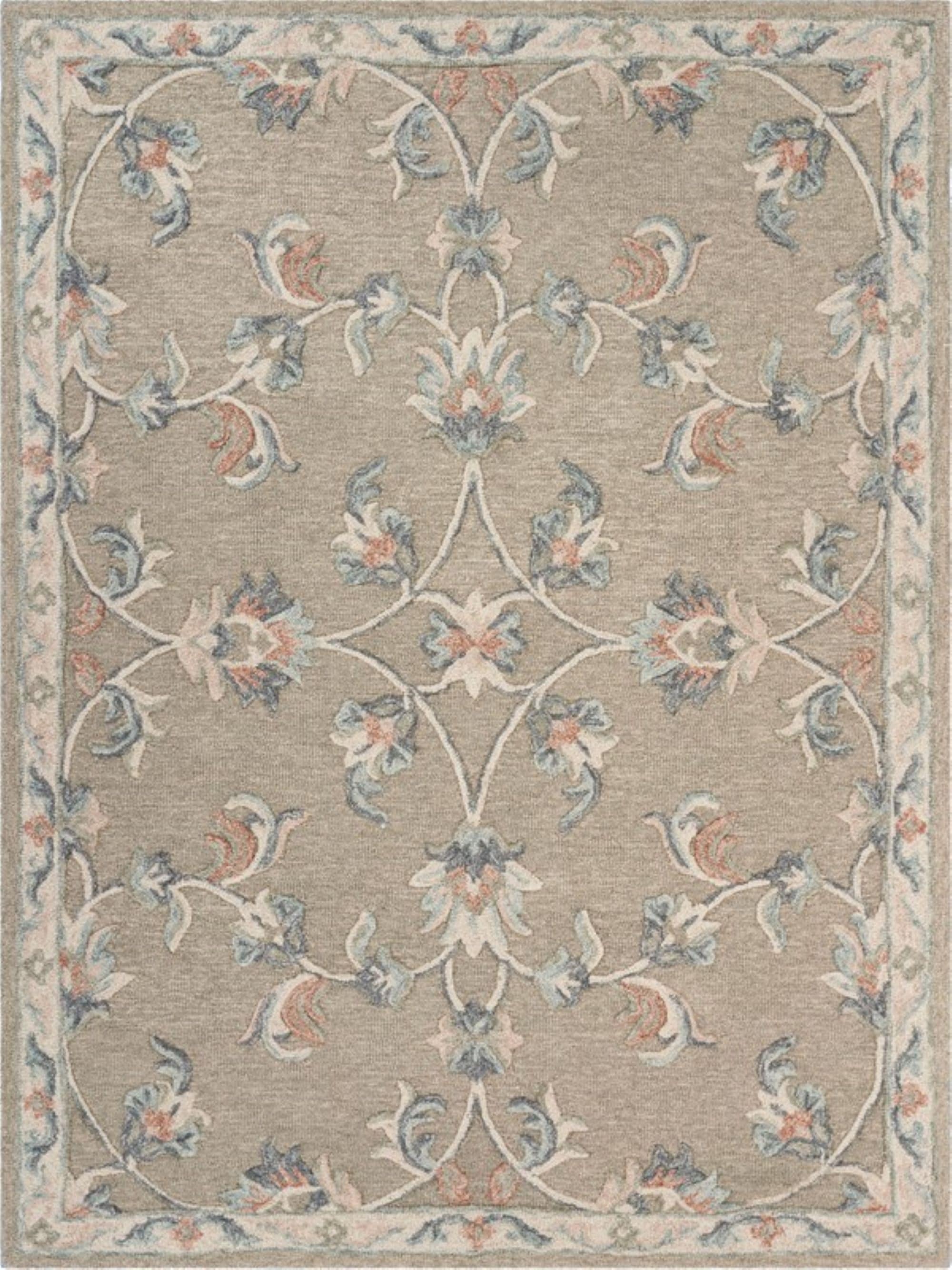 Victorian Mirroring Floral Bloom Hand-Tufted Wool Rug 5' x 7' Blue