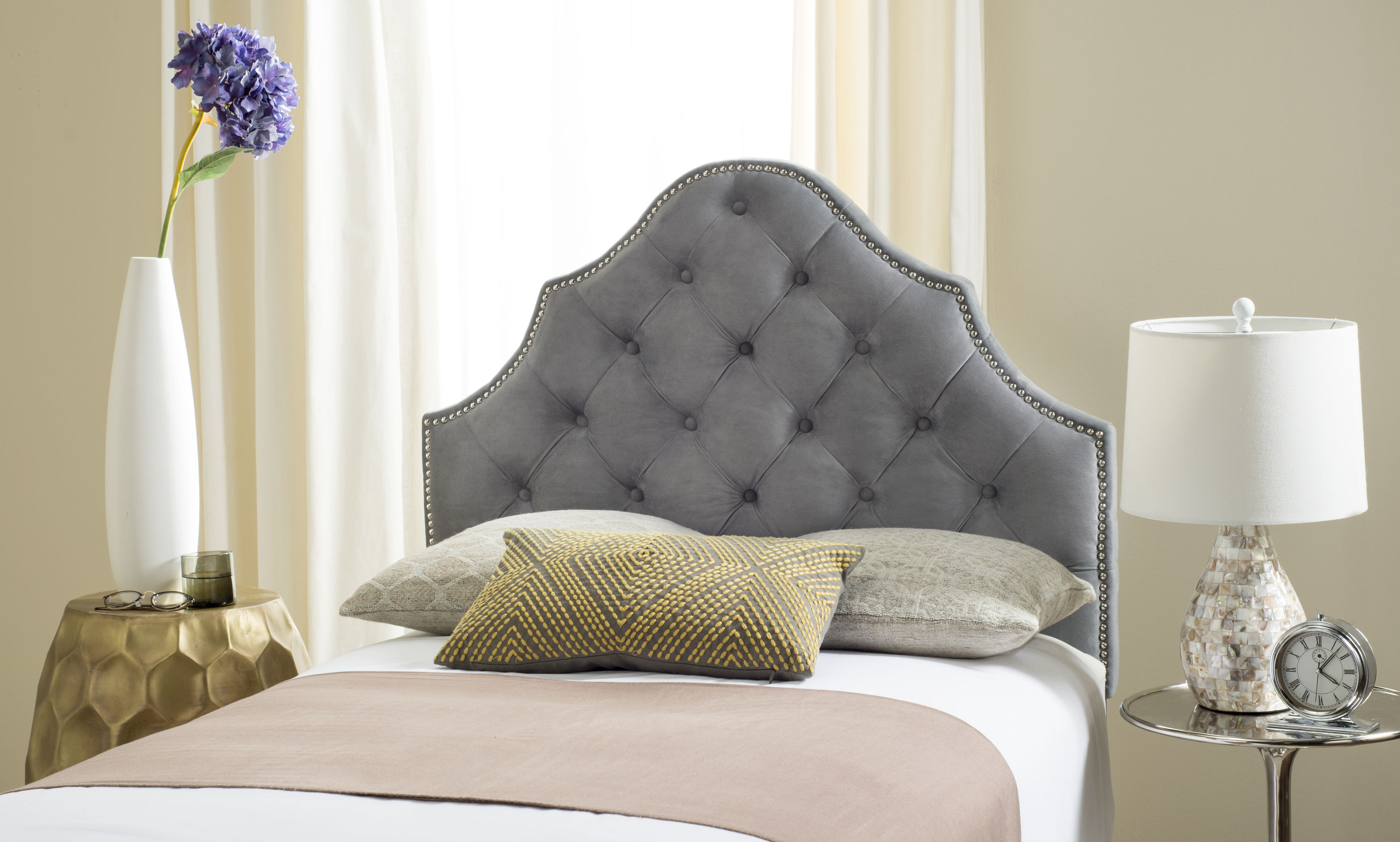 Safavieh Arebelle Pewter Twin Polyester Upholstered Headboard in the ...