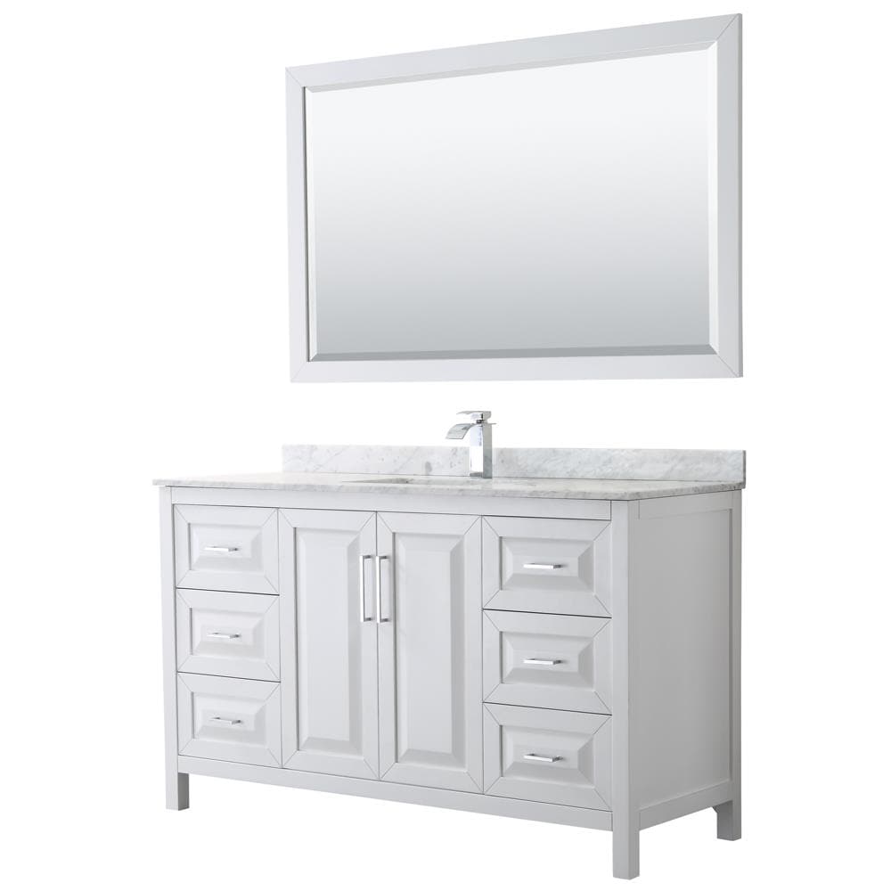 Wyndham Collection WCV252560SWHCMUNSM58 Daria 60-in White with Polished Chrome Trim Undermount Single sink Bathroom Vanity with White Carrara Marble Natural marble Top (Mirror Included)