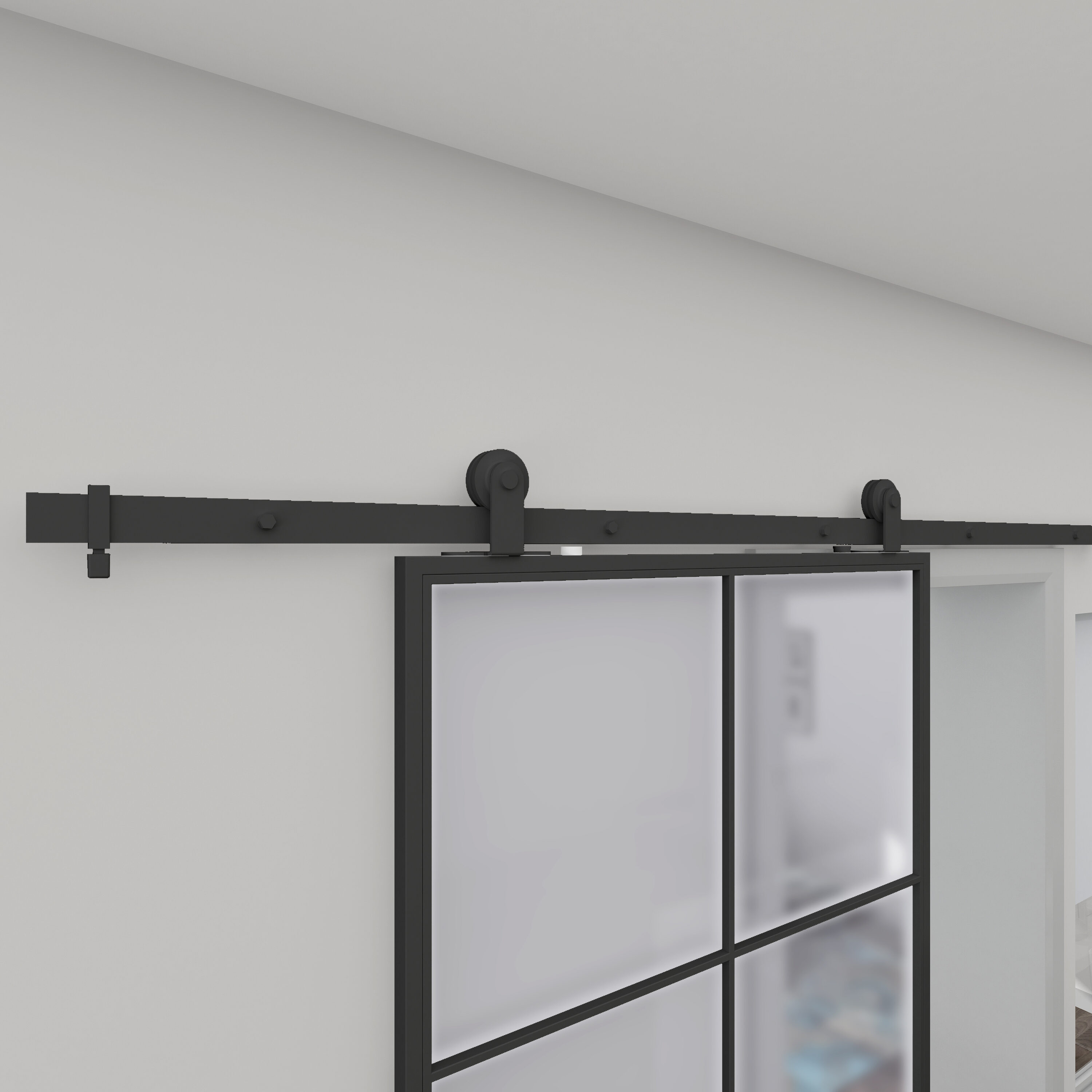 RELIABILT 37-in X 84-in Matte Black Clear Glass Steel Single Barn Door ...