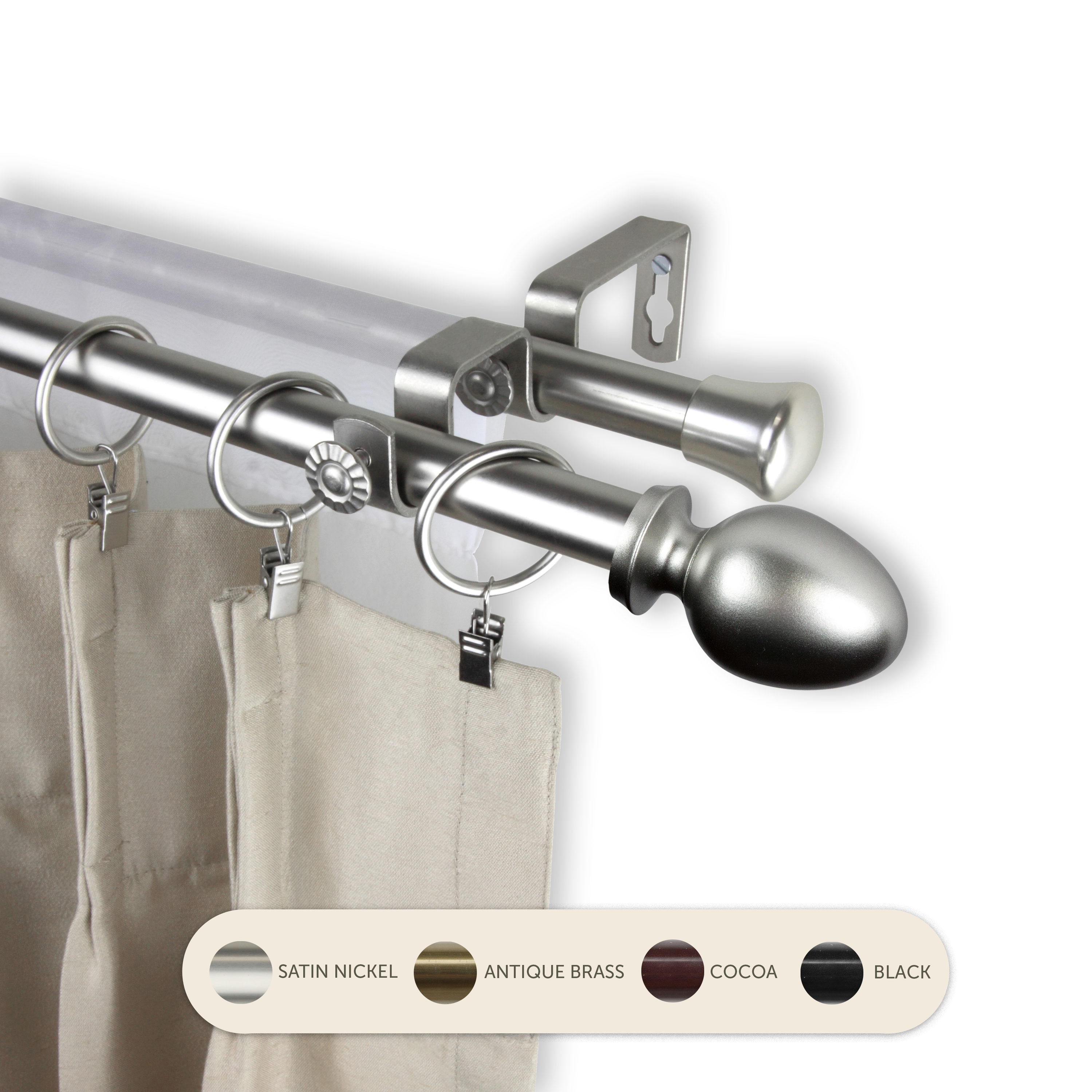 Hart & Harlow L-4775-665 Emilie 13/16-in 66-in to 120-in Satin nickel Steel Double curtain rod with Finials
