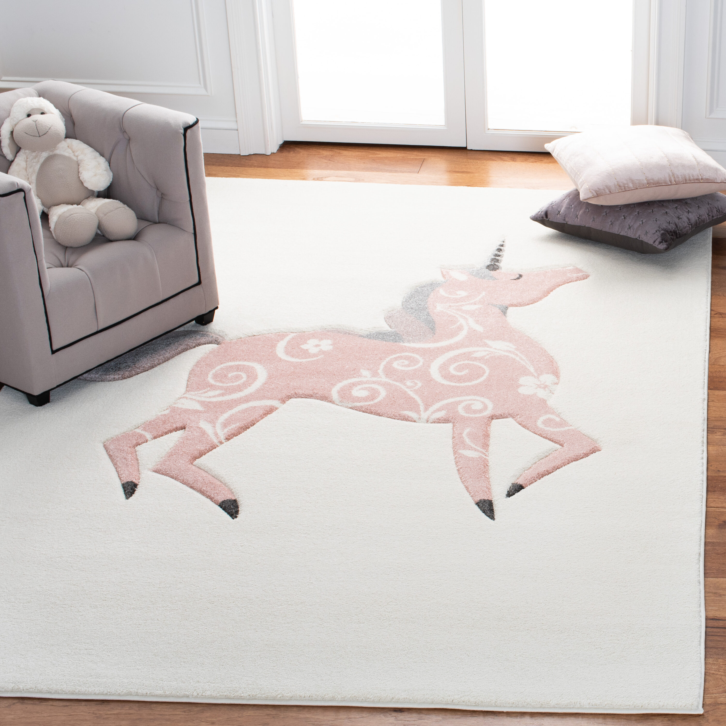 Carousel Kids 163A Ivory/Pink 4ft x 6ft Small Rectangle Rug