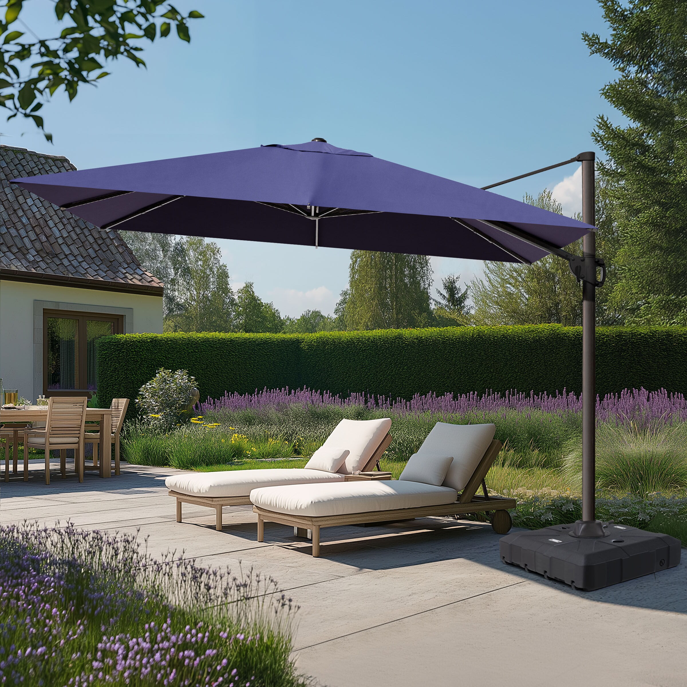Pellebant 12-ft Aluminum Navy Slide-tilt Cantilever Patio Umbrella with Base Polyester one_size | ST25-PU059NAV-UB024