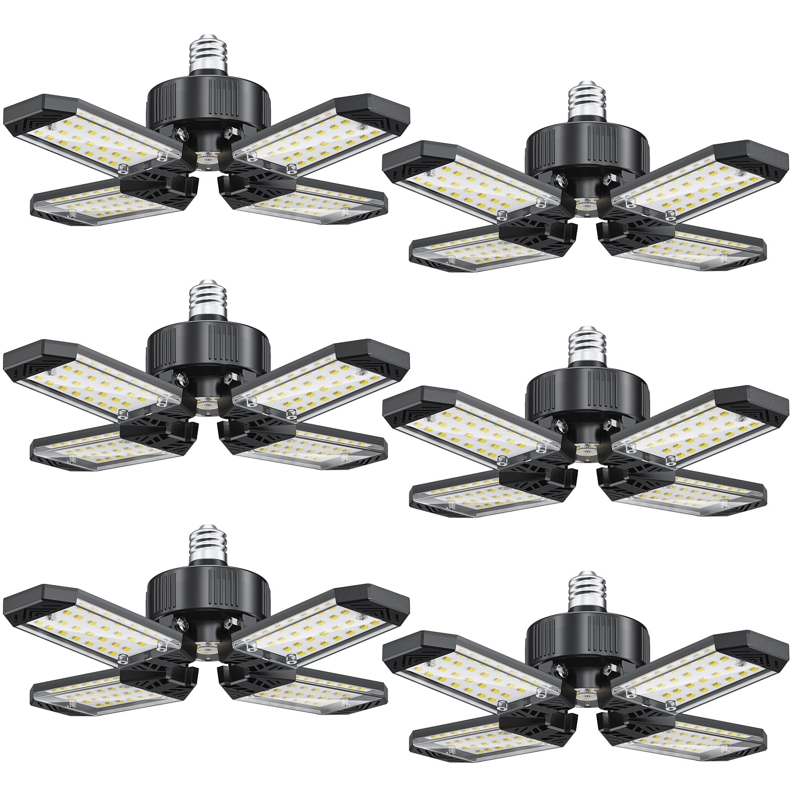 Oyezvary  LED Garage Lights 6 Pack 120 Watt 12000 Lumen 4 Plus 1 Adjustable Panels Shop Lighting 6500K Screw In E26 E27 Socket for Workshop Shop