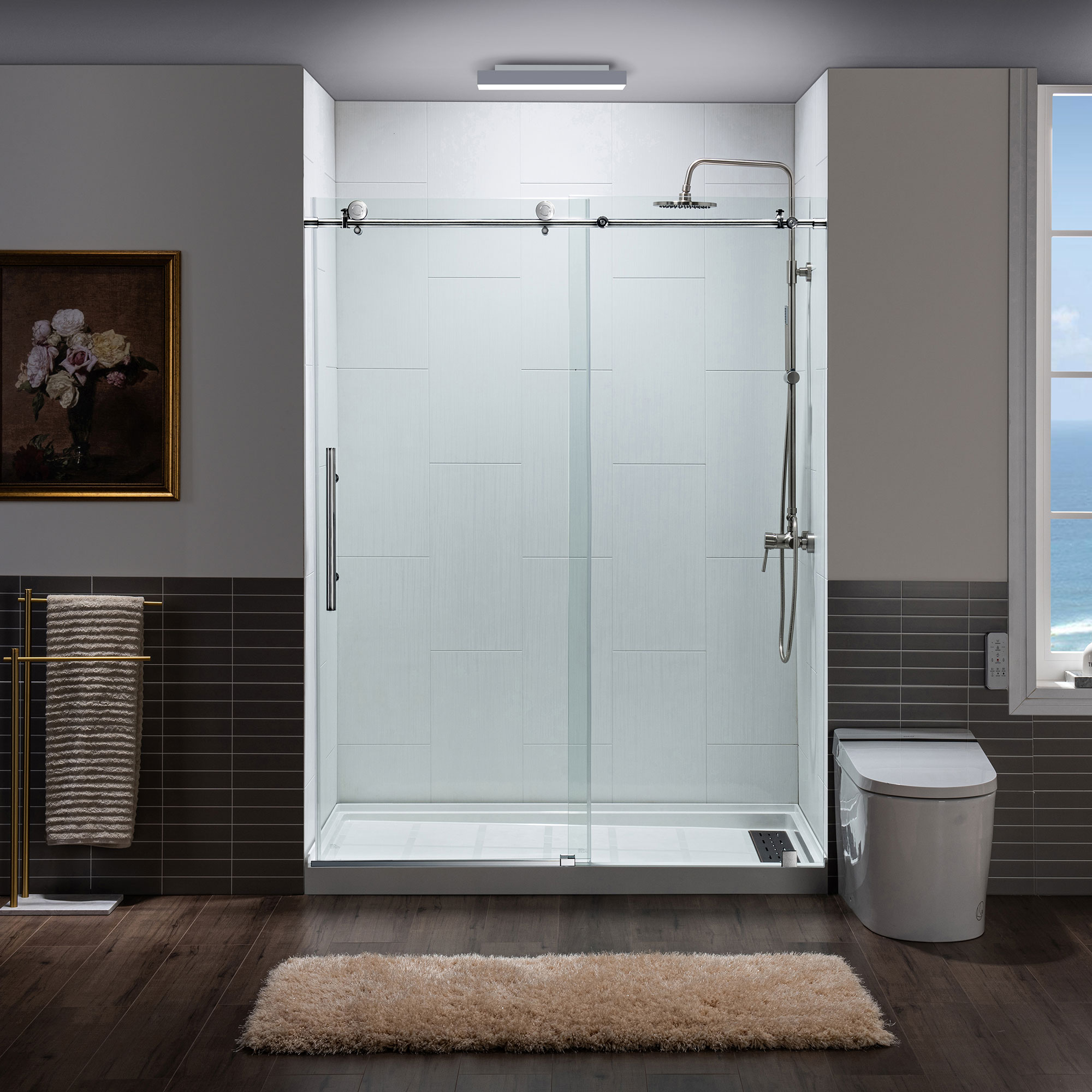 Woodbridge LS642 Chrome 56-in to 60-in W x 76-Inches H Frameless Sliding Soft Close Shower door 3/8-in Thick Clear Glass