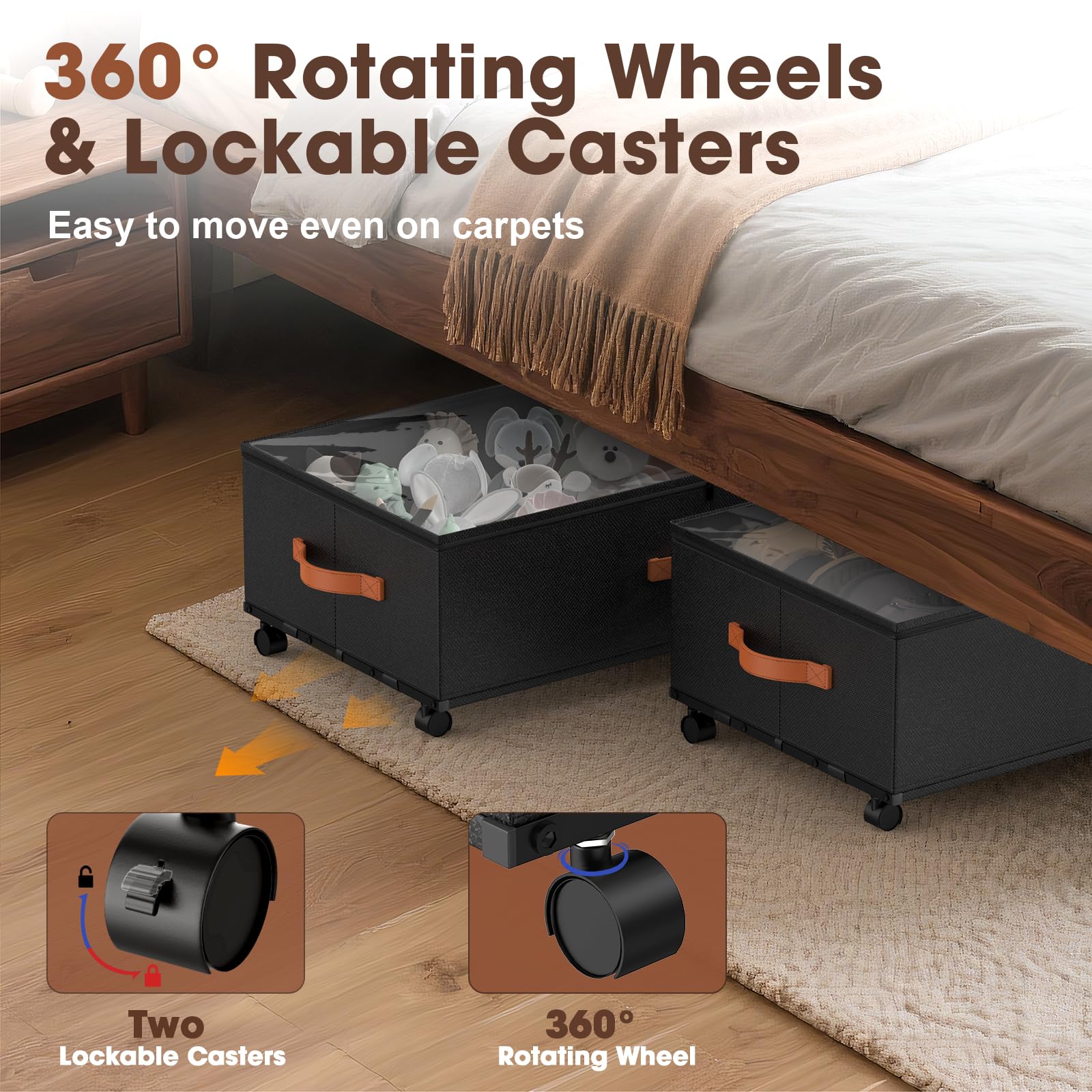 Misopily Under Bed Storage Containers with Wheels 30 x 15.8 x 9.5 Inch ...