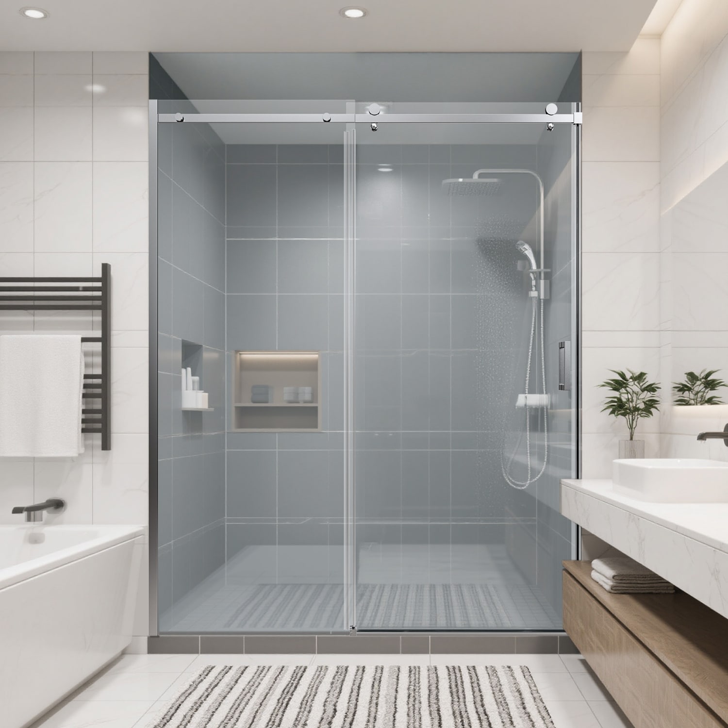 Wooakway 56-60in W x 74in H Frameless Single Sliding Shower Doors