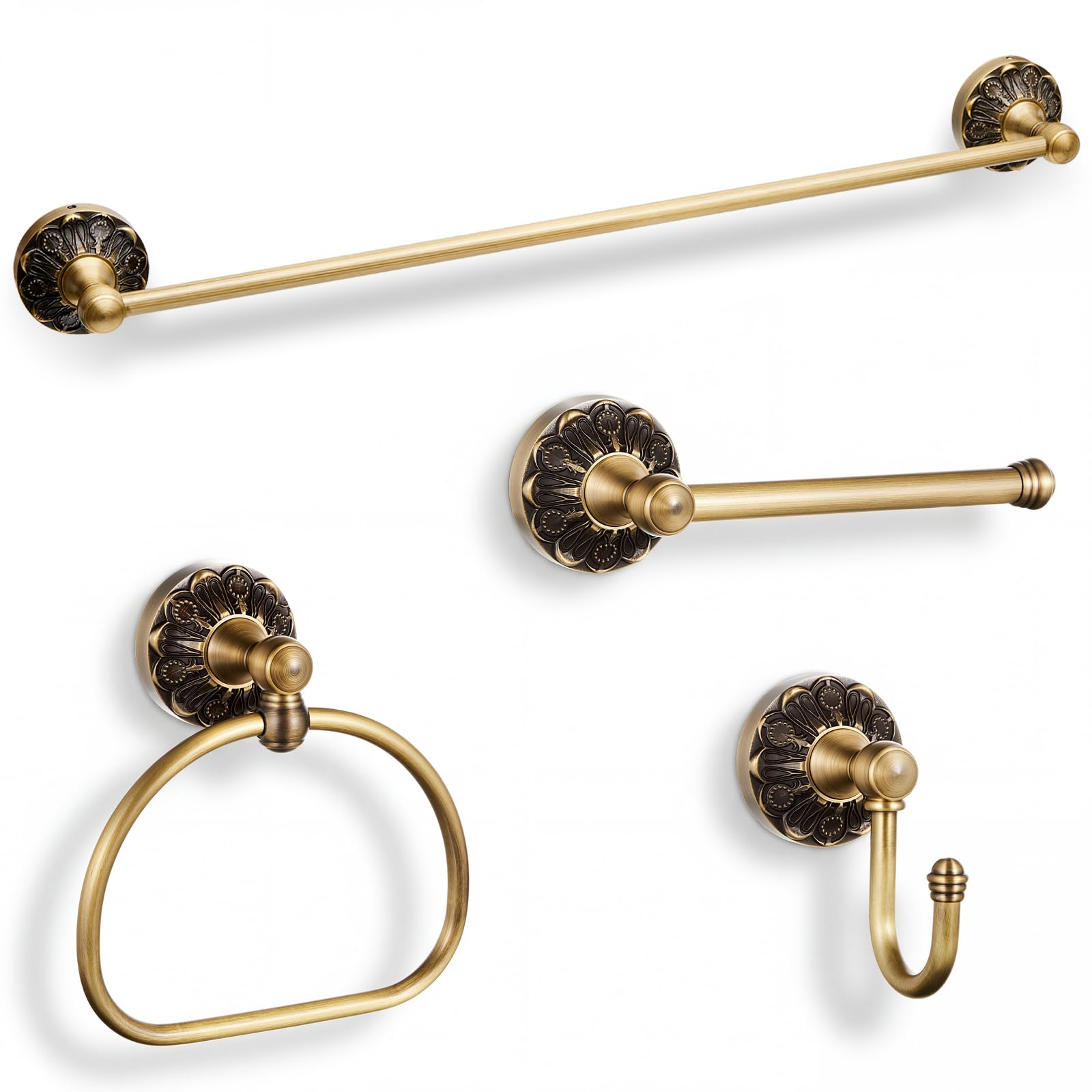 Lovav - Single Layer  Antique Brass Bathroom Hardware Set Wall Mounted Towel Bar Toilet Paper Hol...