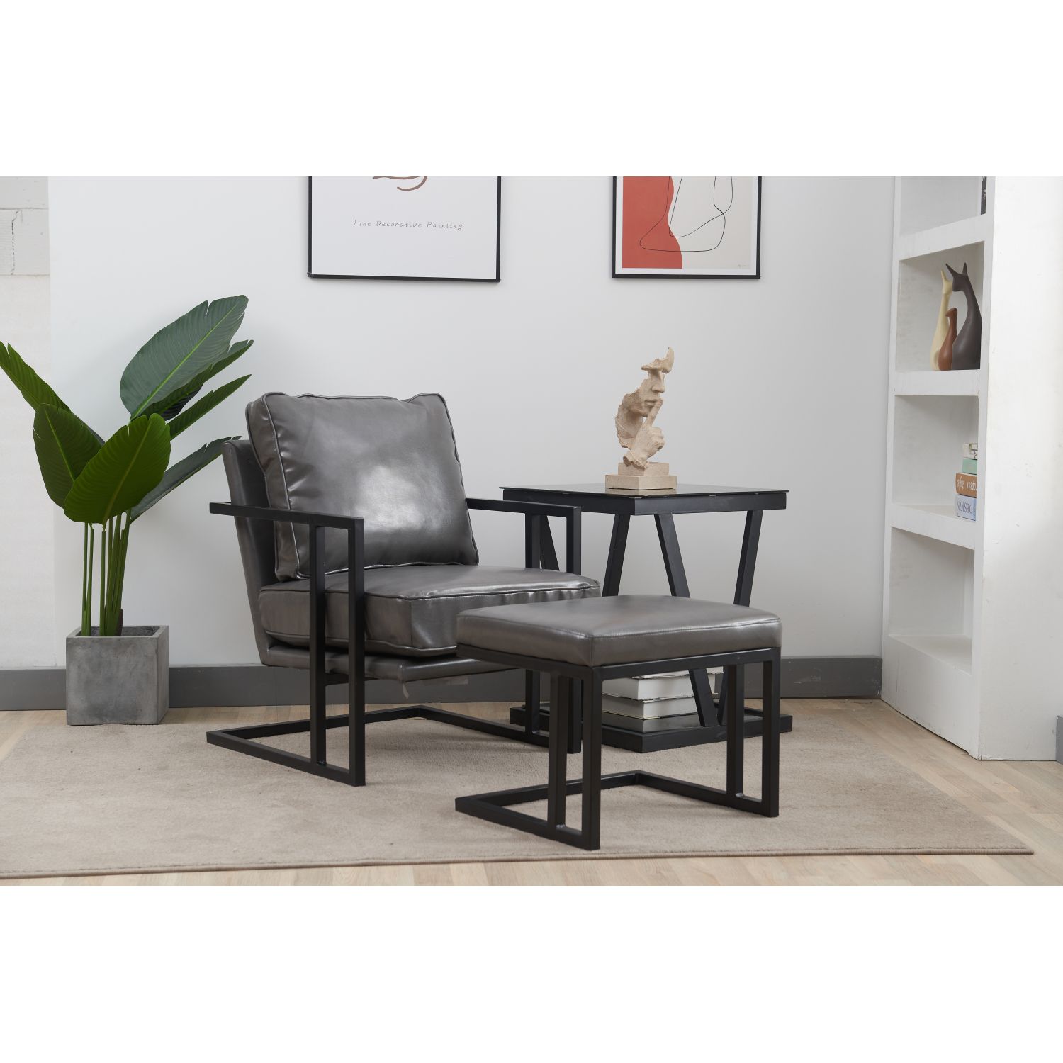 JASMODER W88442214 Modern Grey Linen Accent Chair
