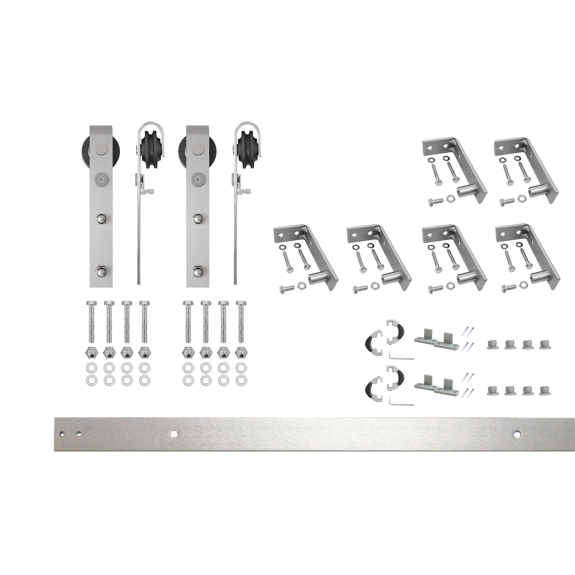 HOMACER 90-in Brushed Brushed Nickel Indoor J-strap Double Barn door hardware kit