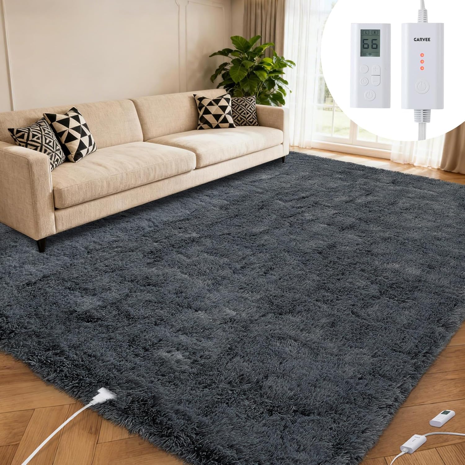 IdealHouse Heated Floor Mat 8x10 ft Heated Rug Gaming Rug with 6 Heat Levels and 10H Auto Off Soft Plush Heating Carpet Foot Warmer for Living Room Bedroom Office Playroom Grey #JOEY-0COWSUYFJR4M