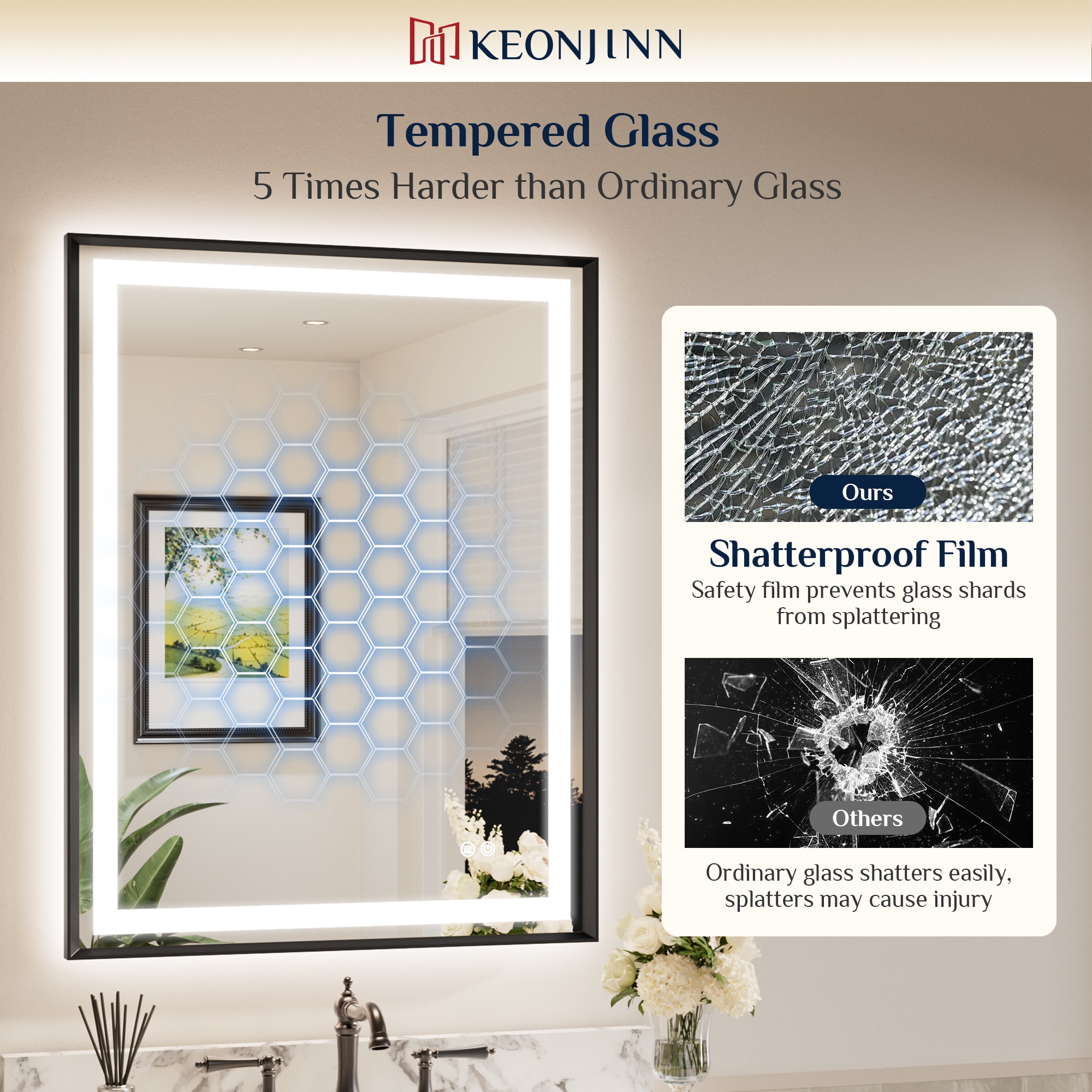 Keonjinn LW-BM66-12191-BK Framed-Bath-Mirrors - View #9