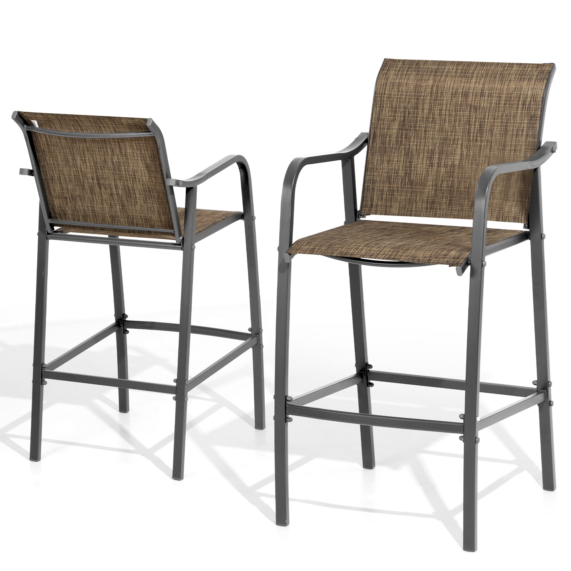 Crestlive Products CL-ST006EAR Teslin bar chair set of two Set of 2 Brown Metal Frame Stationary Bar Stool Chair with Brown Mesh Seat