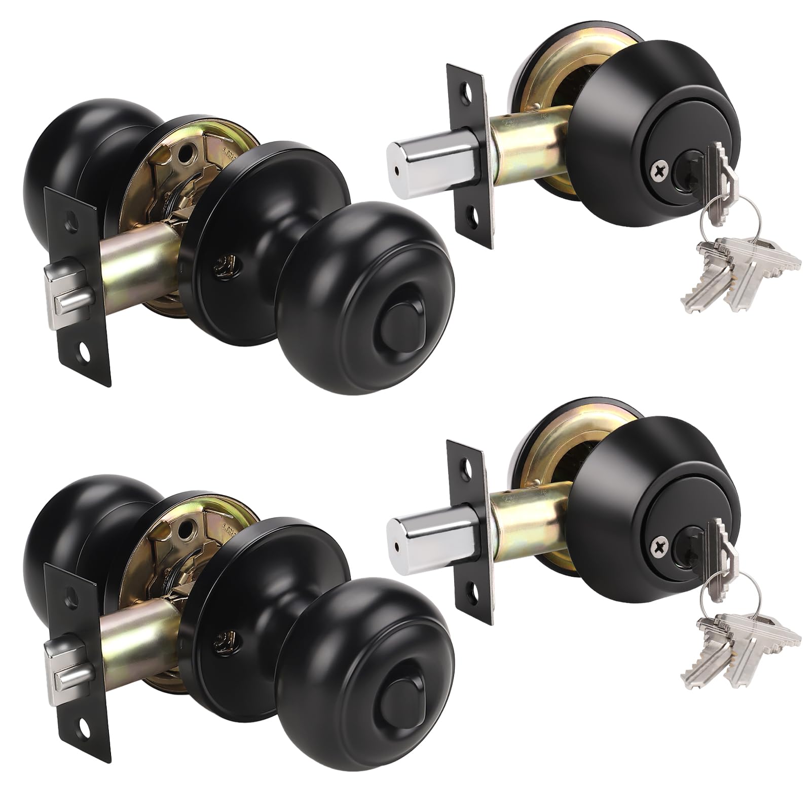 SenQWFa Entry Door Knob and Double Cylinder Deadbolt Set Keyed Alike Black Exterior Door Lock for Residential Front Door Security #LDC0820C509