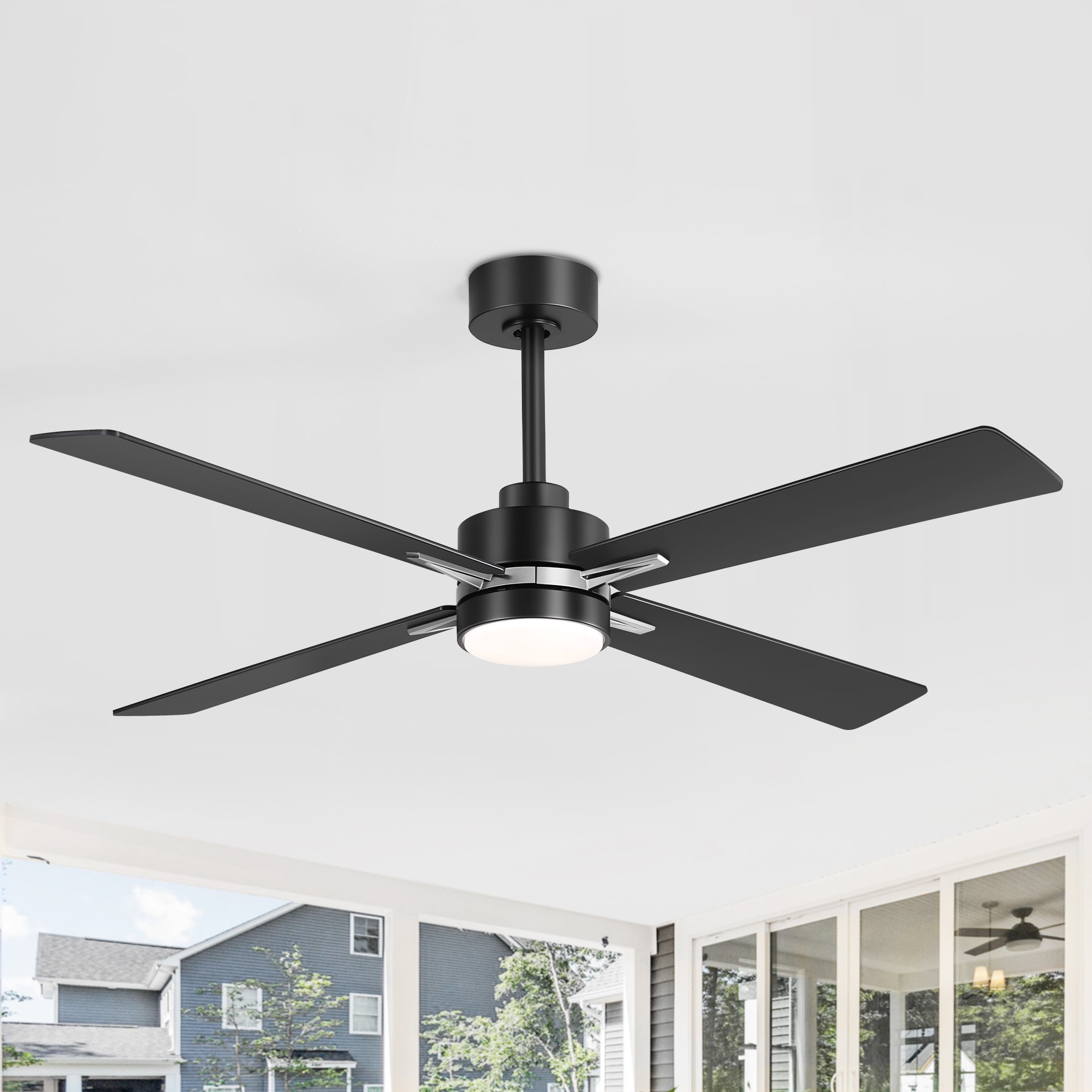 Breezary 24041-BN 52-in Color-Changing Integrated LED Brushed Nickel with Matte Black Blades Ceiling Fan With Light - Remote Included ( 4 -Blade )