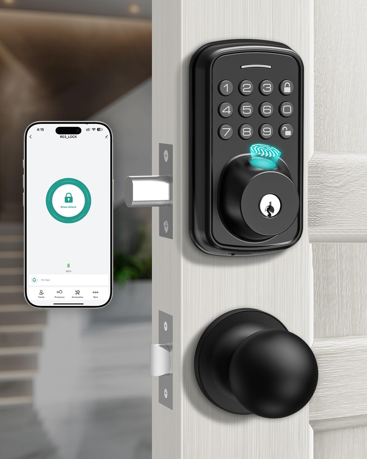 DYRCJ  Keyless Entry Door Lock with Handle Set Smart Door Lock with Fingerprint 5 in 1 Unlock Auto Lock Biometric Door Lock for Front Door