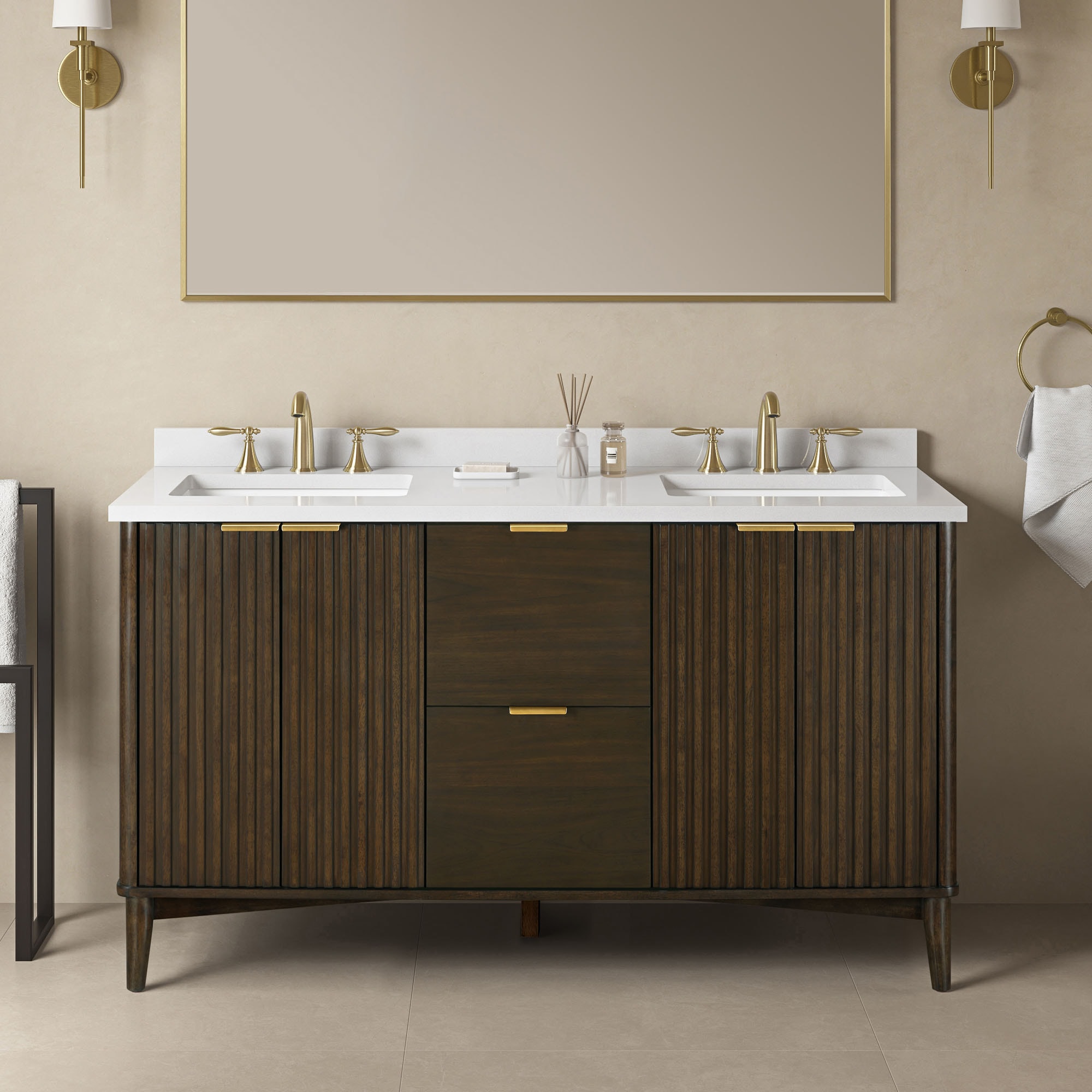 OVE Decors 15VVA-BER260-203 Gabi 60-in Dark Walnut Undermount Double Sink Bathroom Vanity with White Engineered Marble Top