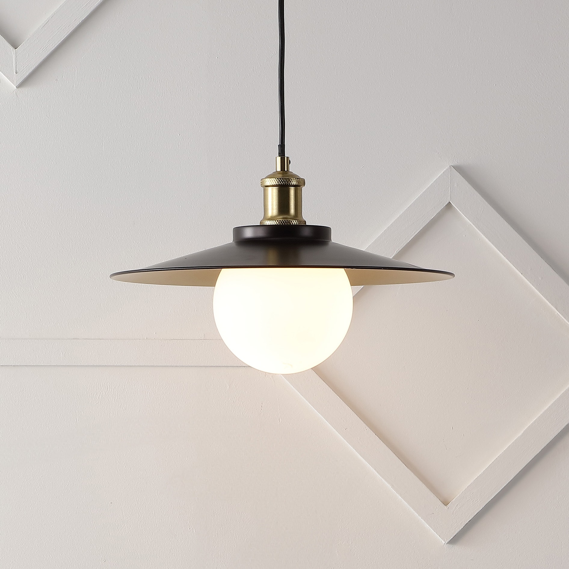 JONATHAN  Y JYL1328A Hadley 14.5" Iron/Frosted Glass Scandinavian Oil Rubbed Bronze/Brass Gold Farmhouse Frosted glass Globe Medium Hanging Pendant light