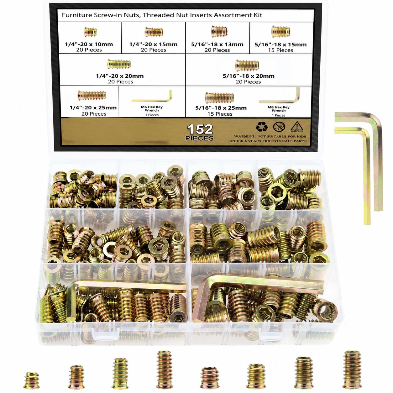 KHKFY 152 Pieces 1/4-20 and 5/16-18 Threaded Inserts Steel Wood Insert ...