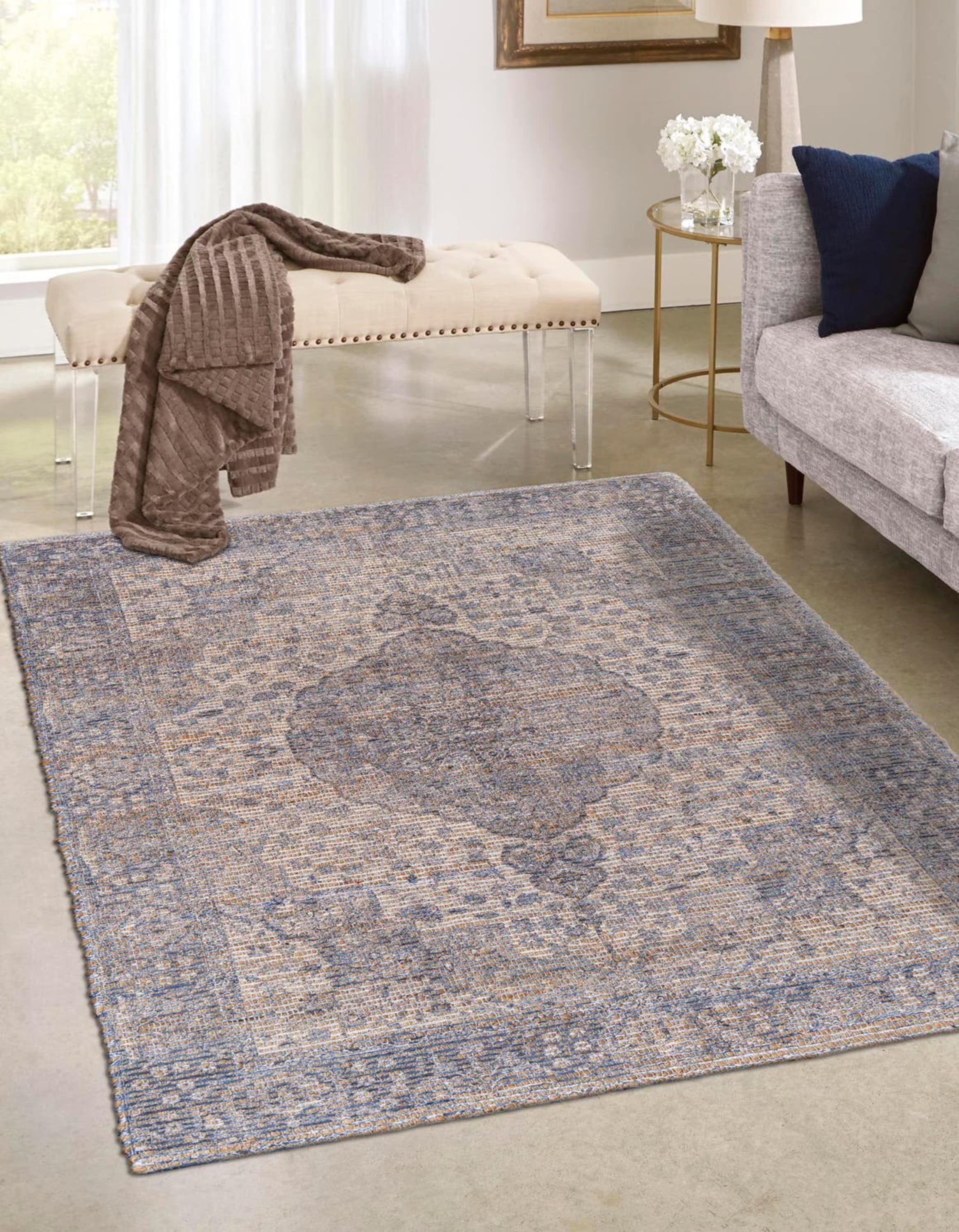 Unique Loom 3192123 Chenille Jute 2 x 3 (ft) Braided Jute Blue Rectangular Indoor Medallion Area rug