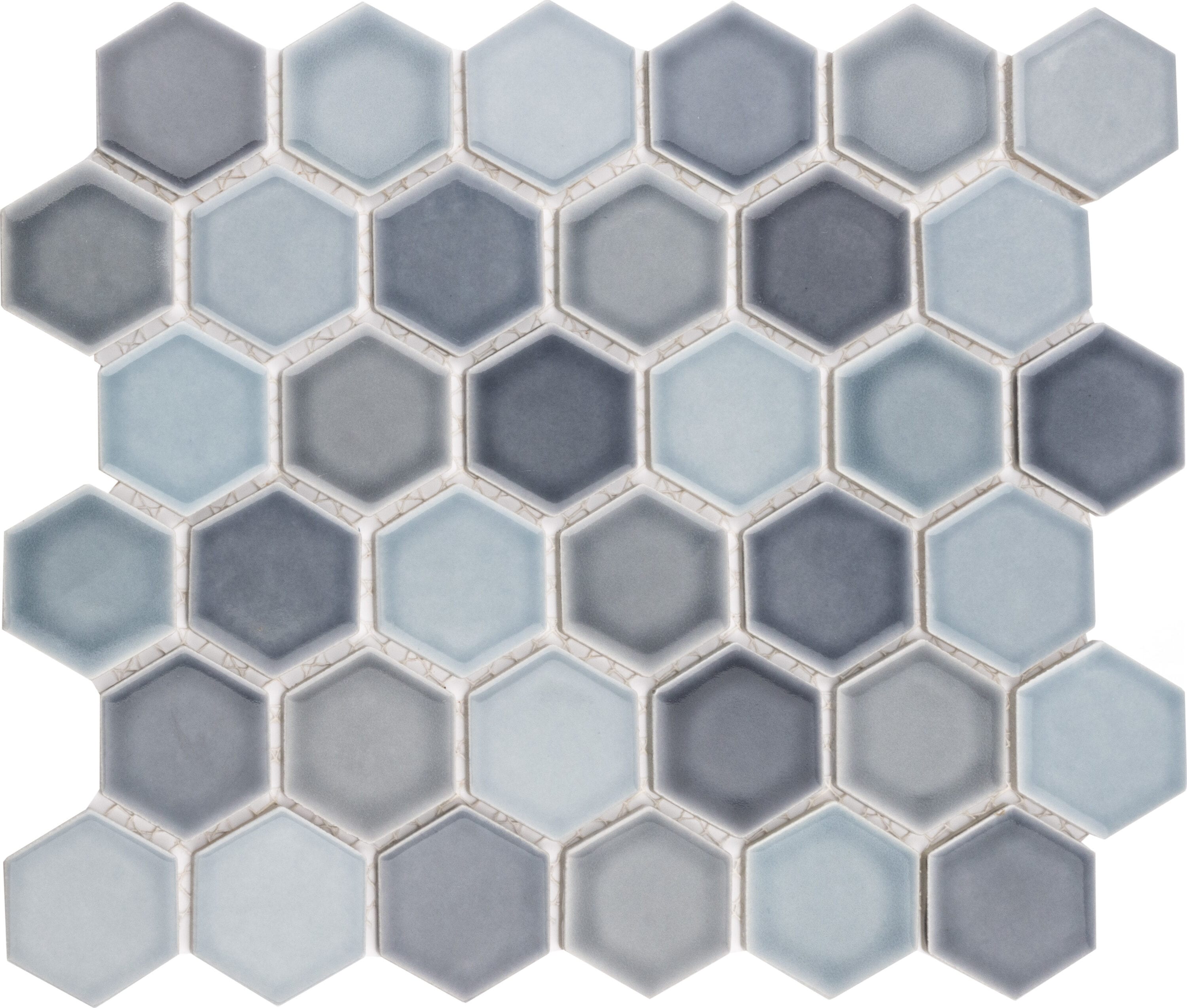 Affinity Tile FPLH2XJ2 Hudson Due 2-in Hex Stillwater 11-in x 13-in Glossy Porcelain Stone Look Hexagon Mosaic Floor and Wall Tile (9.7-sq. ft/ Carton)