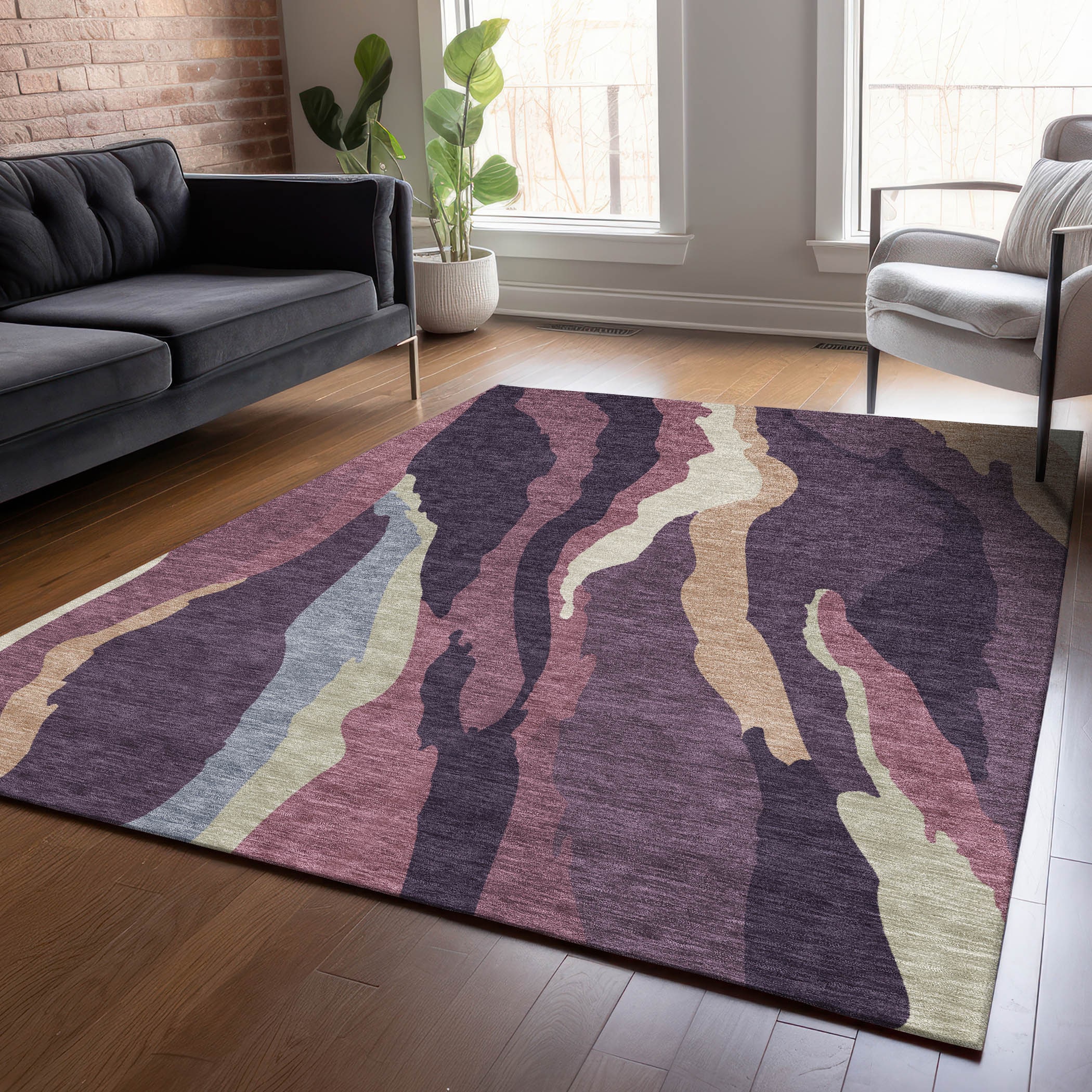 Addison Rugs ACN1047PM9X12 Chantille ACN1047PM 9 x 12 (ft) Polyester Plum Rectangular Indoor/Outdoor Geometric Machine washable Area rug