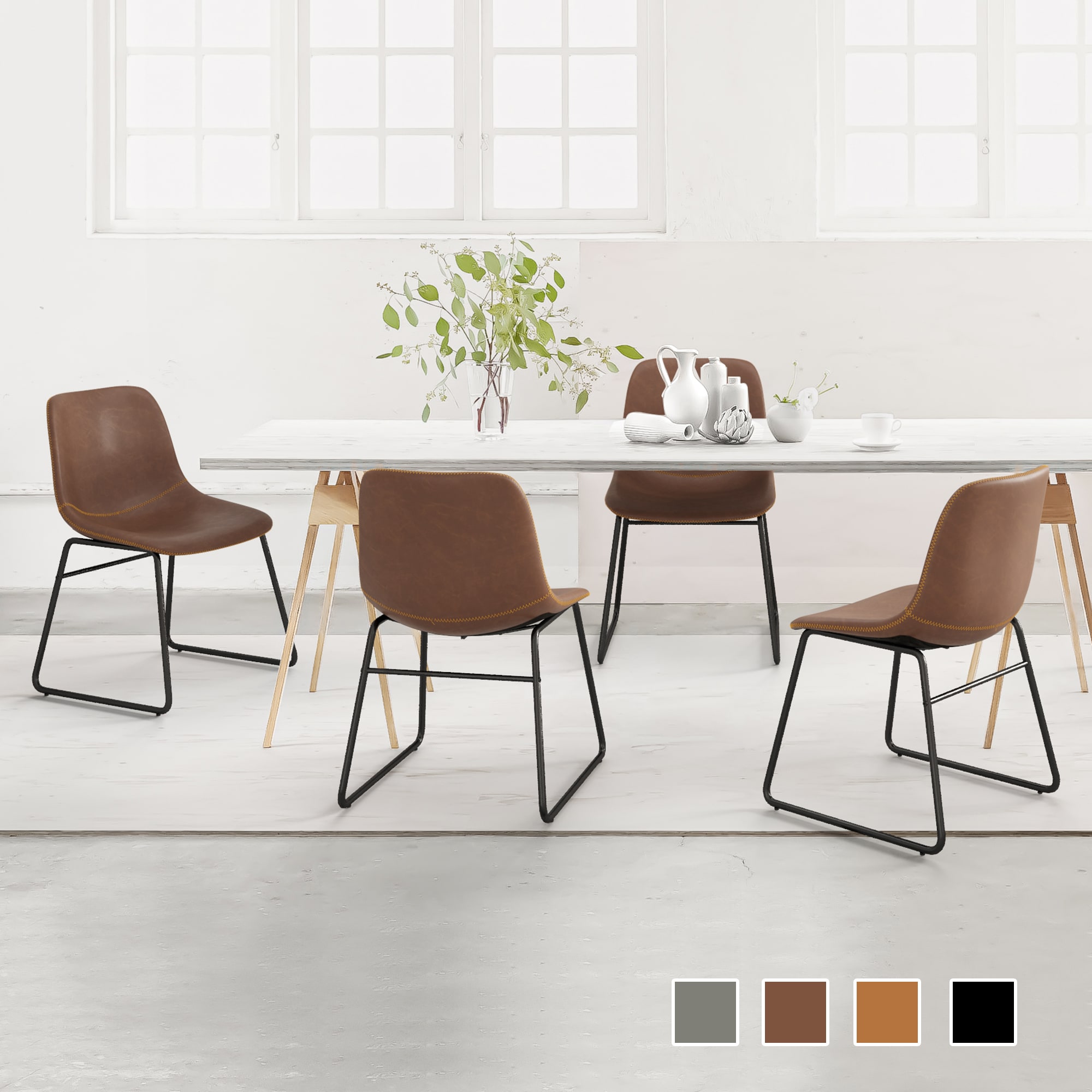 LUE BONA 4LB21CH0024-200LS Set of 4 Faux Leather Contemporary/Modern Upholstered Dining Side Chair (Metal Frame)