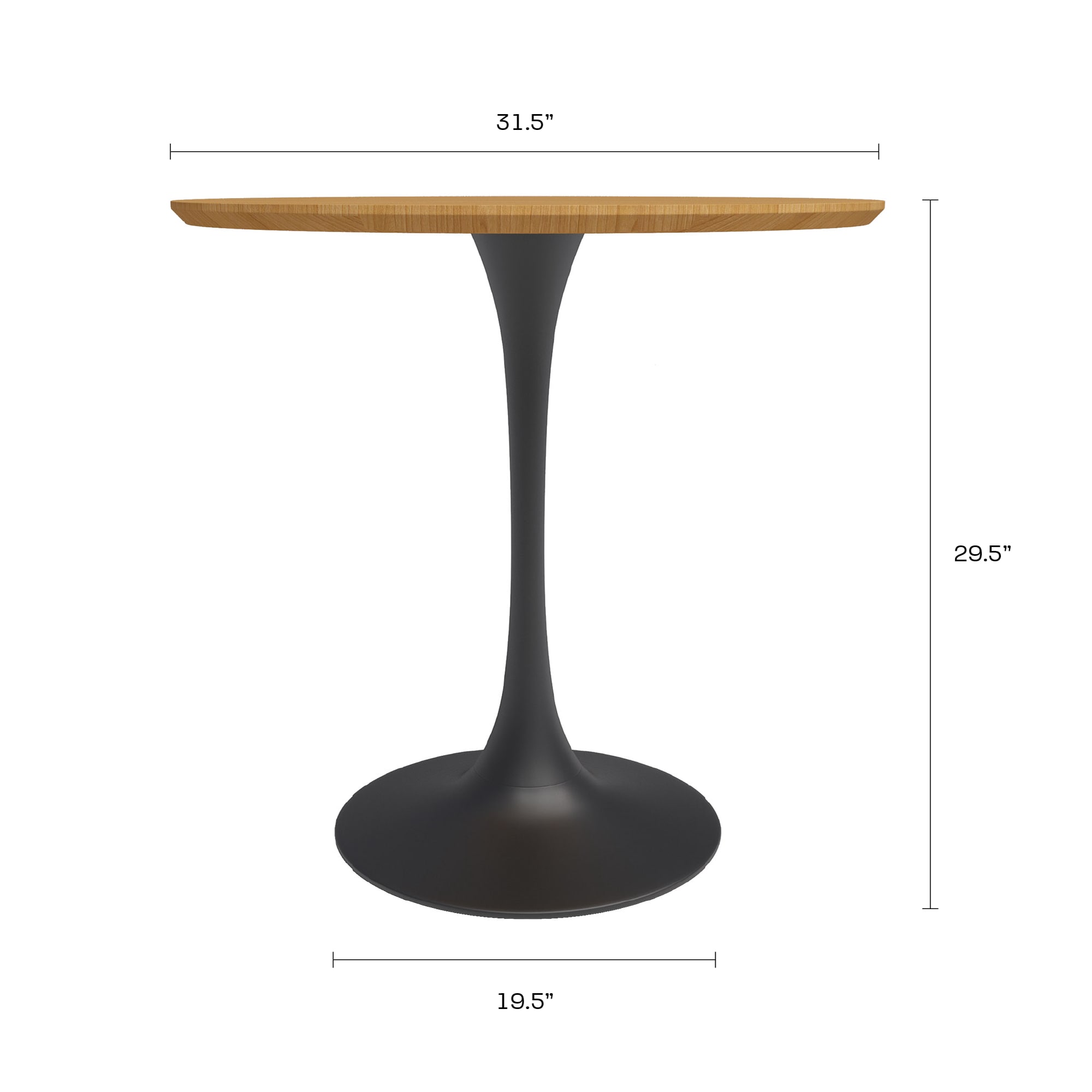 Jamesdar JTAB200-MOBK Kurv Medium Oak Black Round Transitional Dining Table, MDF with Medium Oak Black Steel Pedestal Base 31.5-in L x 30-in H