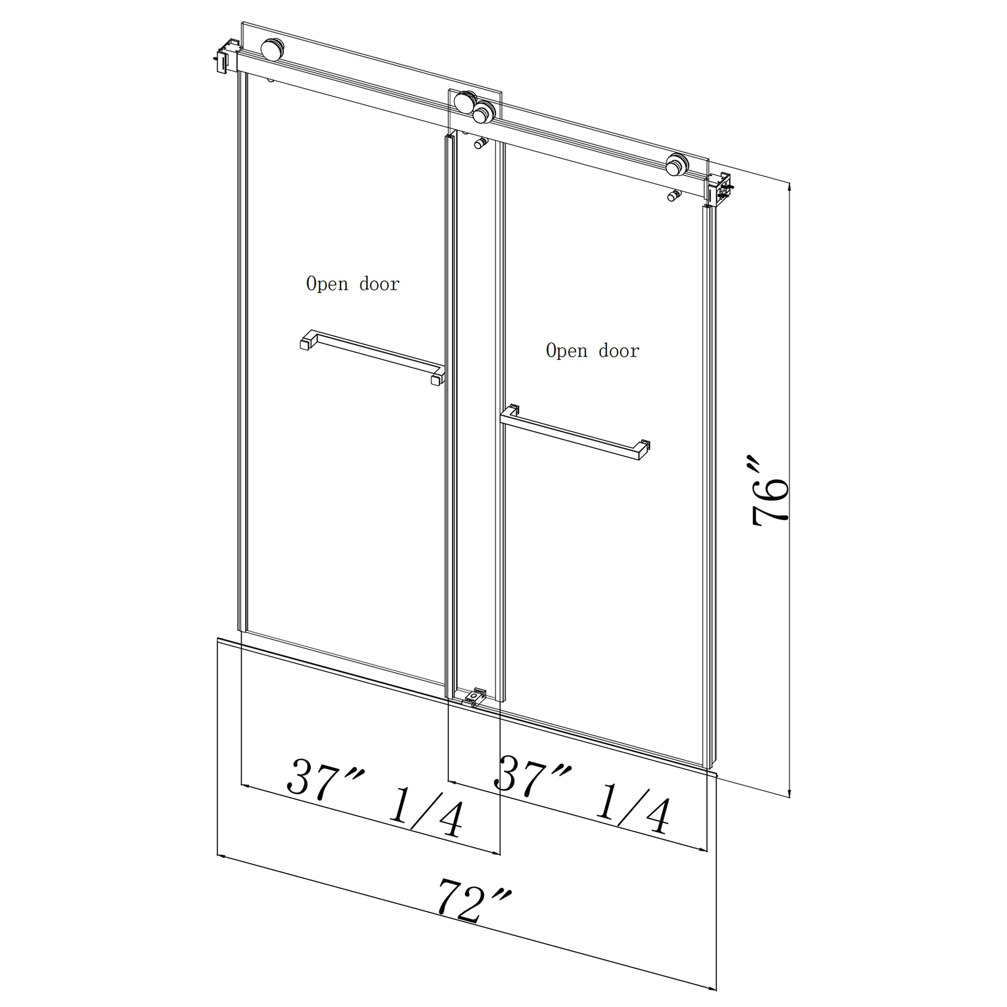 CASAINC Shower Door Matte Black 68-in To 72-in X 76-in Frameless ...