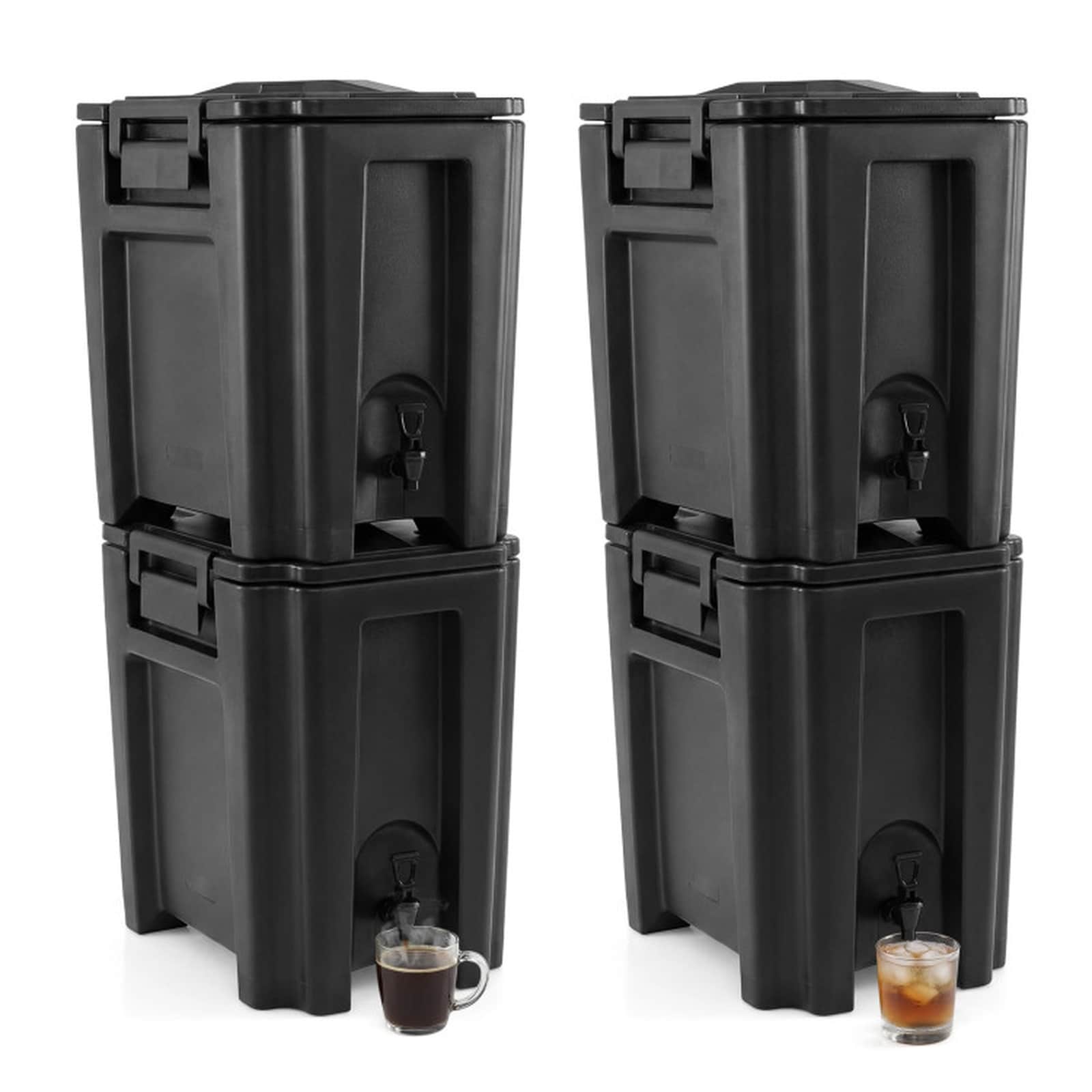 SUGIFT 13.2-gal Insulated Beverage Dispenser 4 Pack Commercial Drink Server with Drip-Proof Faucet Non-Electric Hot and Cold Cooler - Black