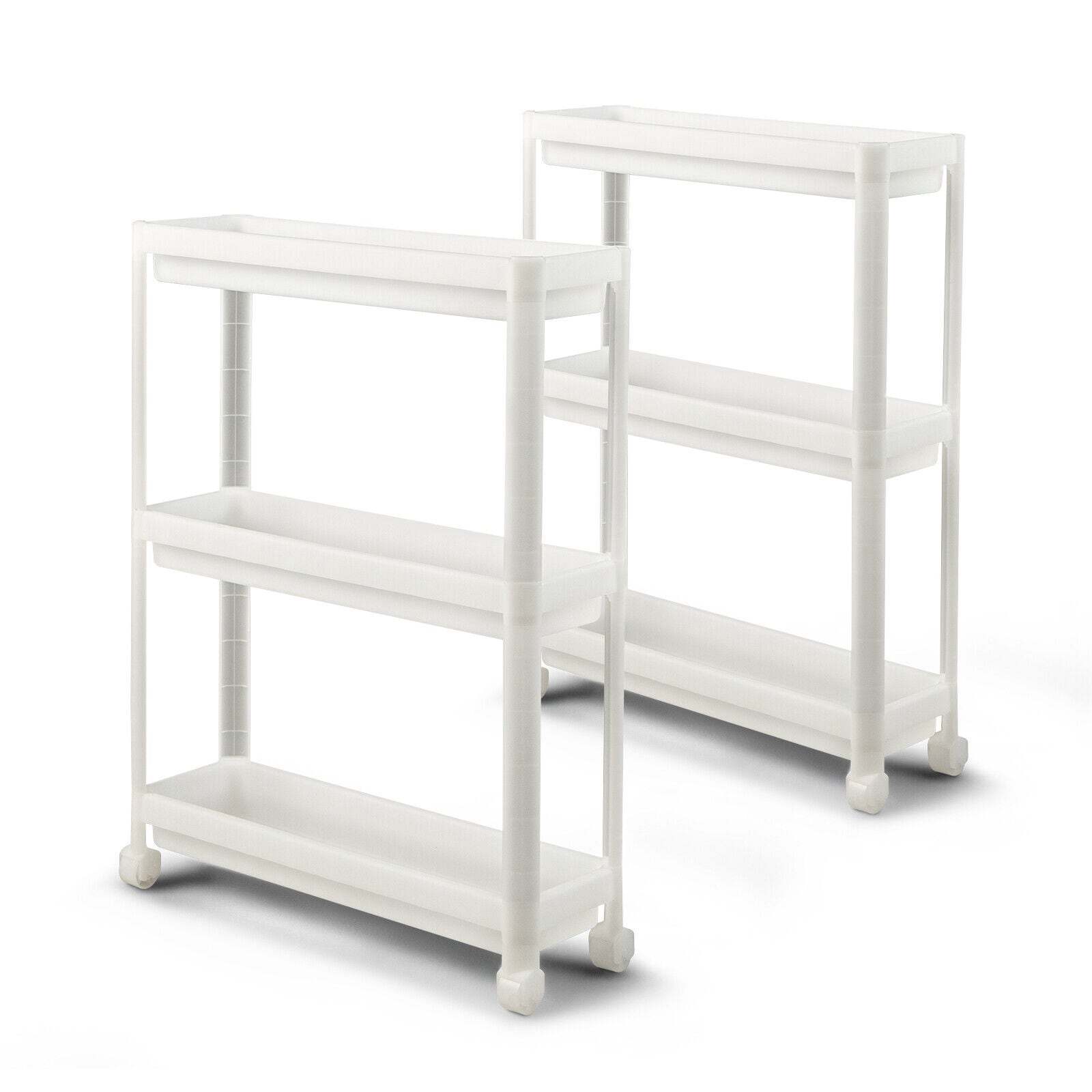 Slickblue D-CO-2-HW07801VJ White- PP Base with 3-Tier Shelves Rolling Slim Detachable Storage Cart (20.8 Inch W x 6.8 Inch L x 27.5 Inch H) for Kitchen Bathroom or Living Room- 2-Piece Set