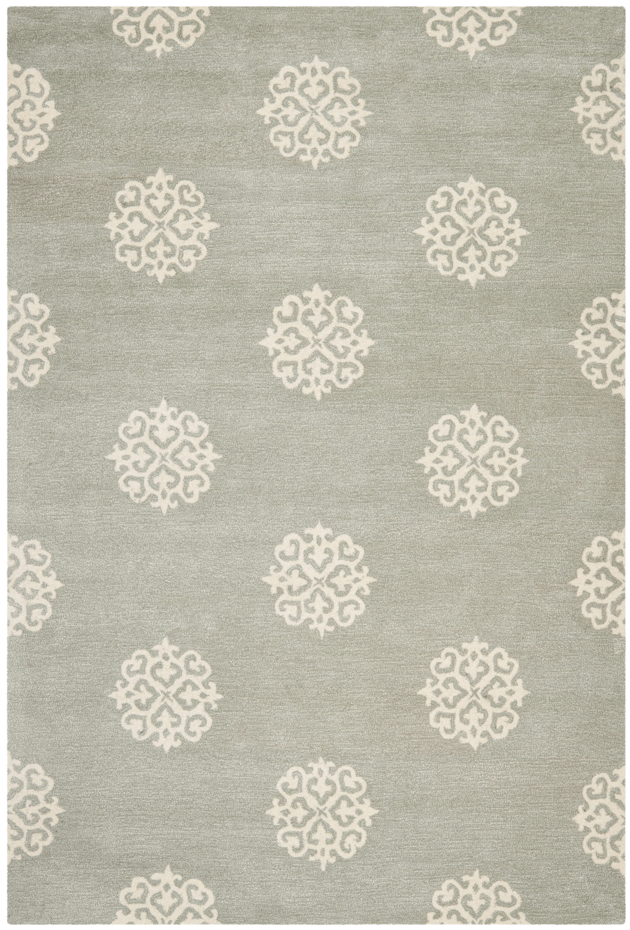 Grey and Ivory Hand-Tufted Wool Round Area Rug