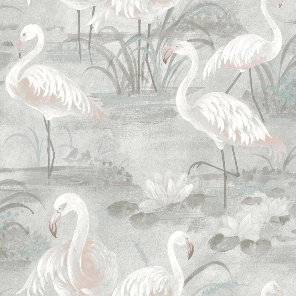 Chesapeake 3120-13603 Sanibel 56.4-Sq. Feet Grey Non-woven Animals Prepasted Water Activated Paste Wallpaper