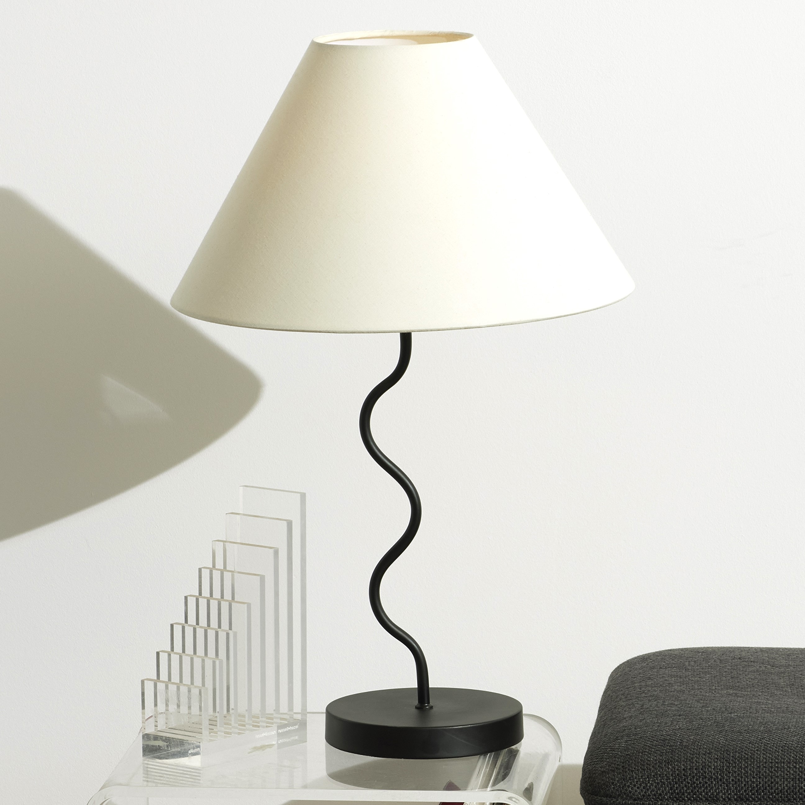 Squiggle 22" Black LED Table Lamp with Ivory Shade