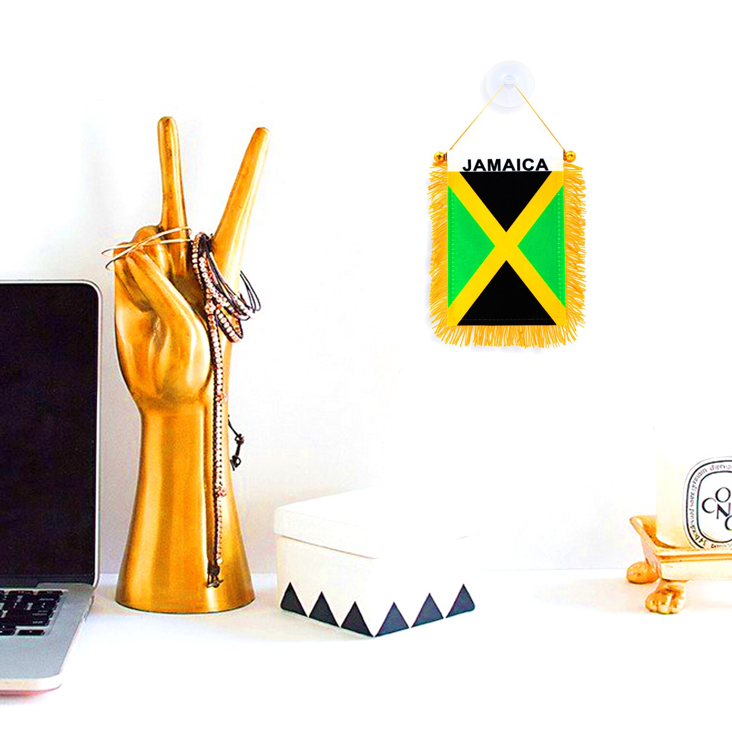 Jamaica 4" x 6" Fringed Gold and Green Hanging Flag